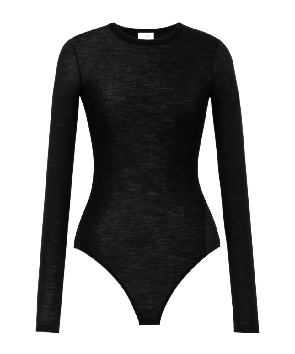 Saint Laurent Crewneck Bodysuit In Wool Jersey In Black