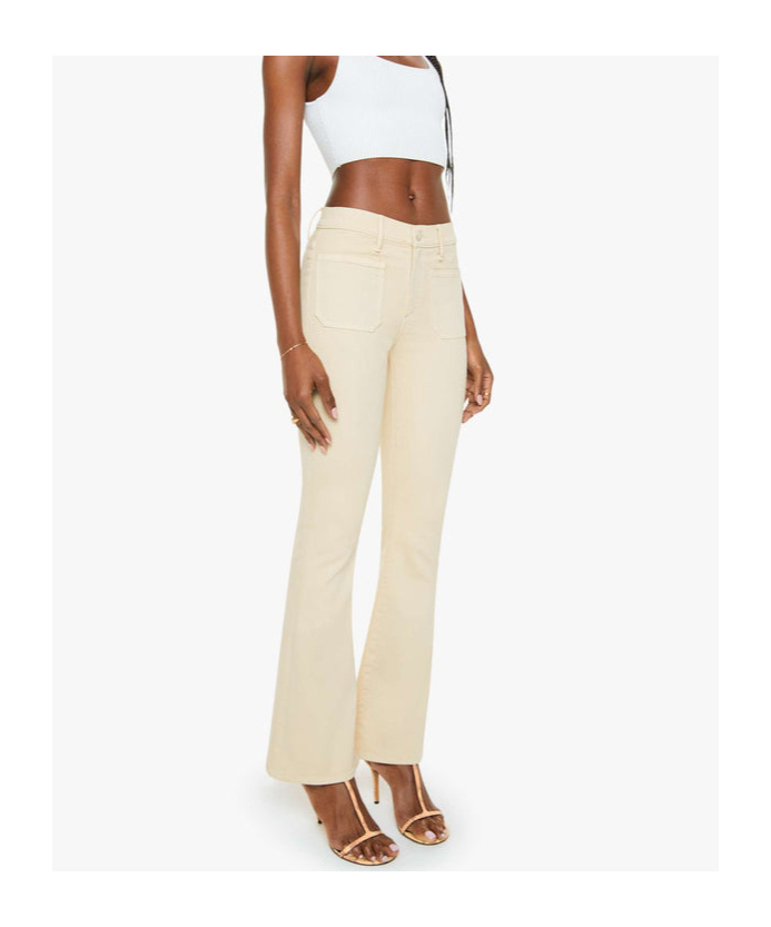 Mother Ecru Denim Flared Jeans In Brown