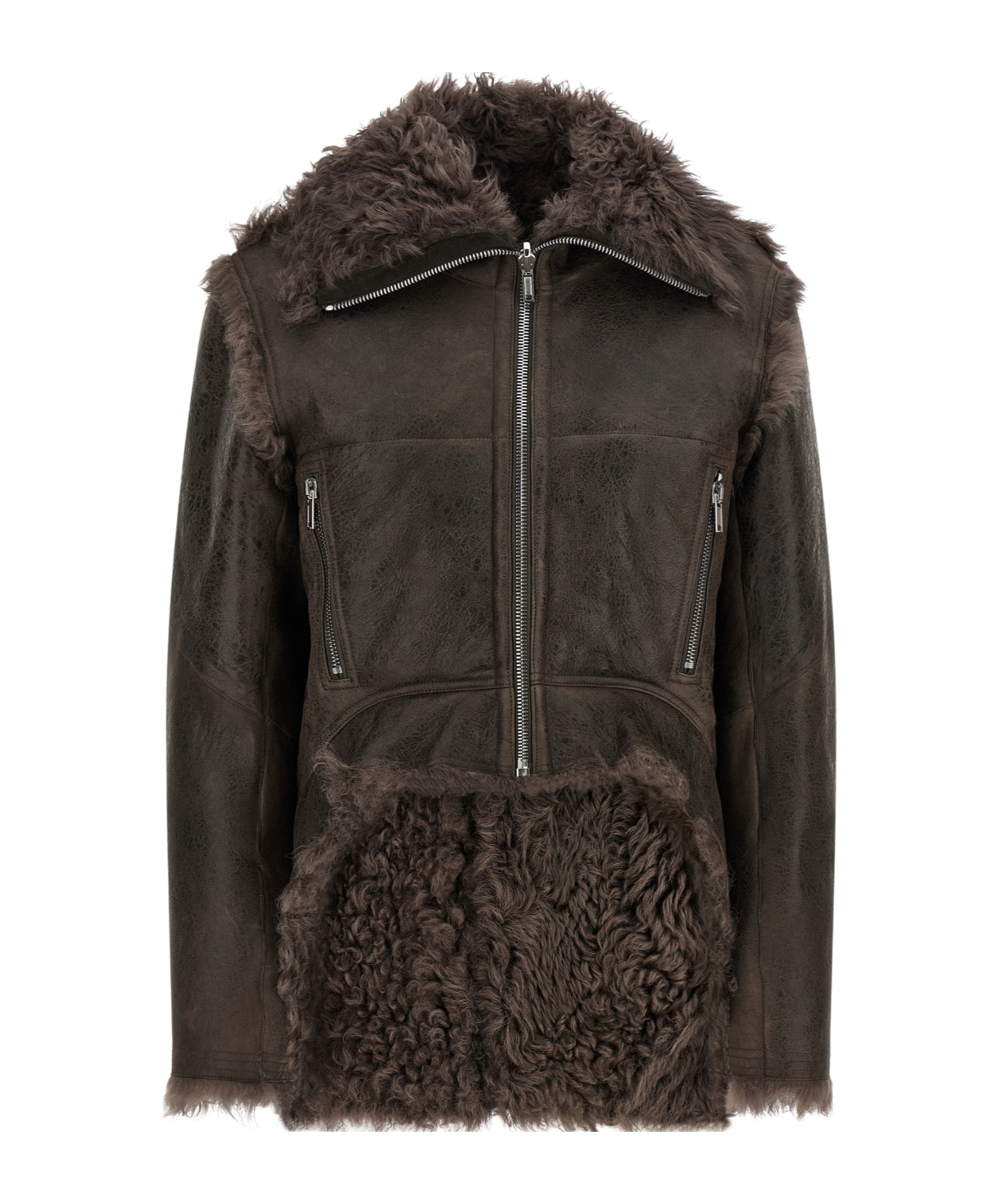 Rick Owens Zip Leather Jacket In Brown