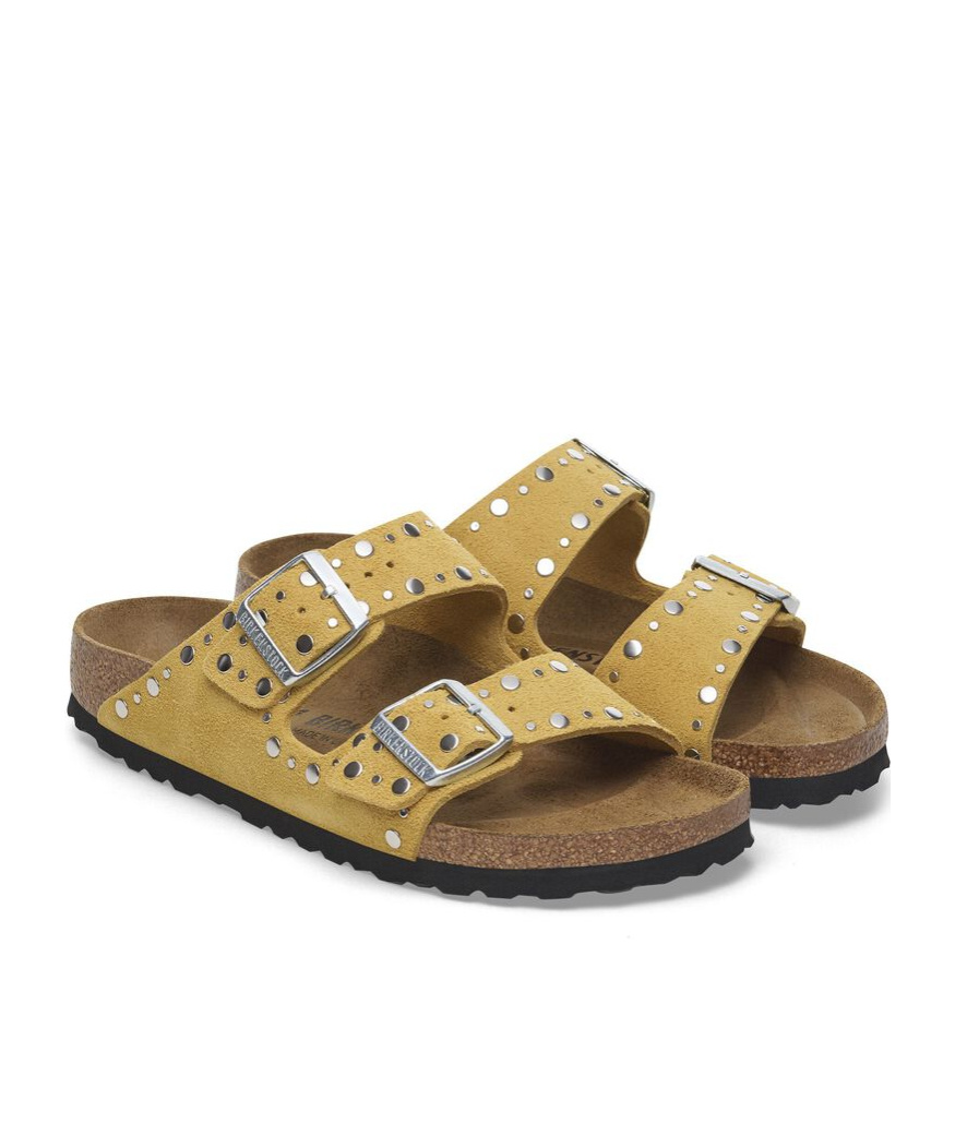 Birkenstock Arizona Rivet Border Leather Sandals With Applied Metal Rivets In Nude