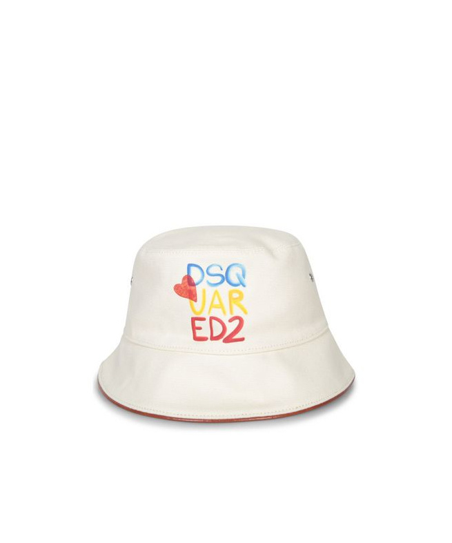 Dsquared2 Logo Printed Eyelet Detail Bucket Hat In White