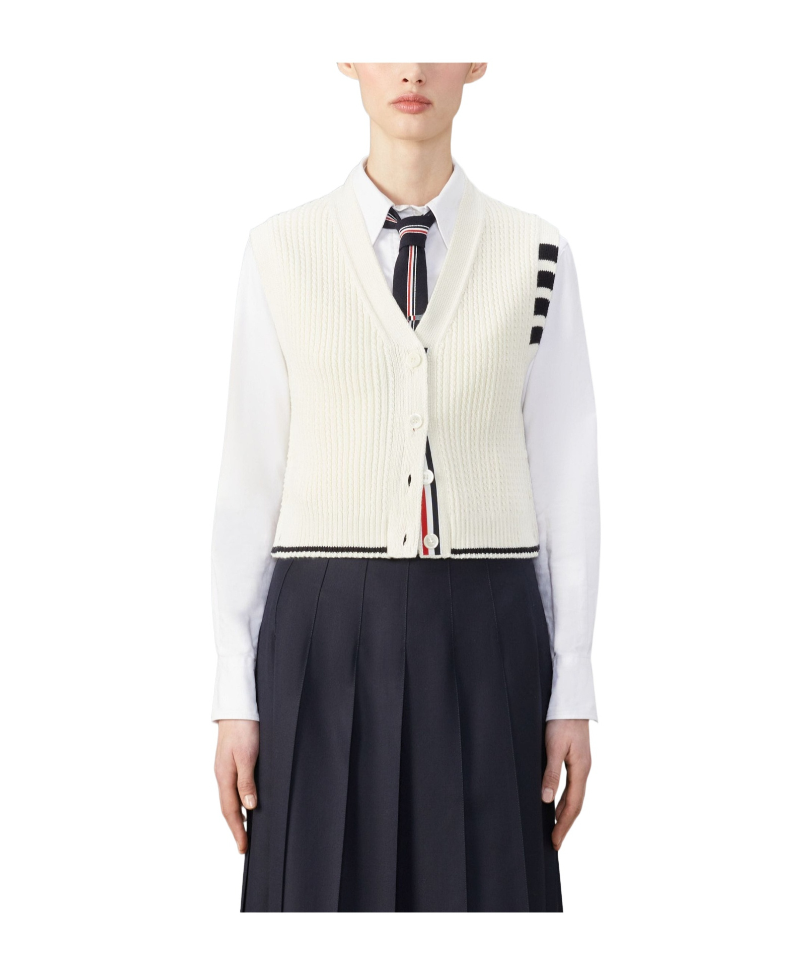 Thom Browne Off-white Cropped Cardigan In White