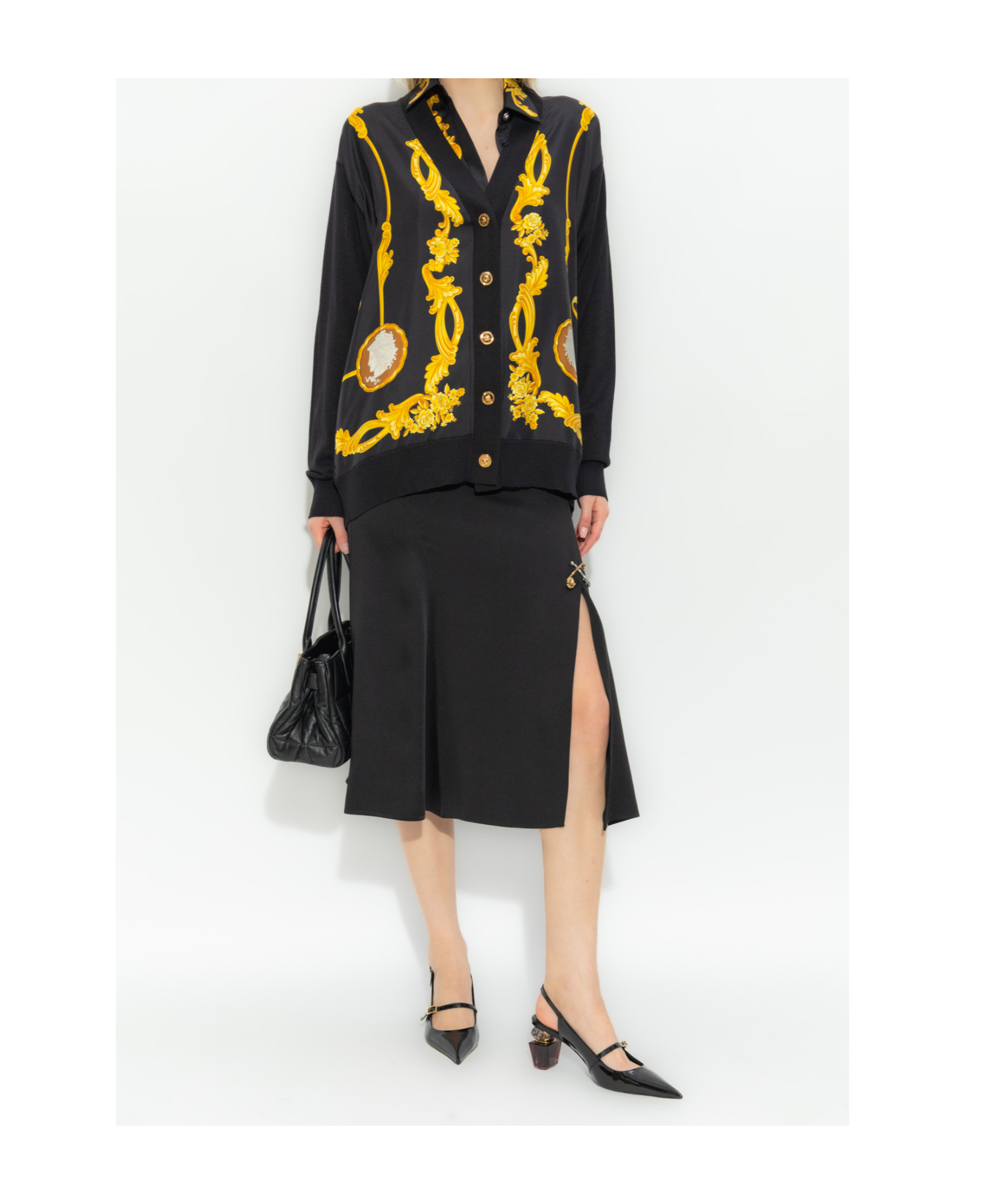 Versace Long Sleeve Cardigan In Black