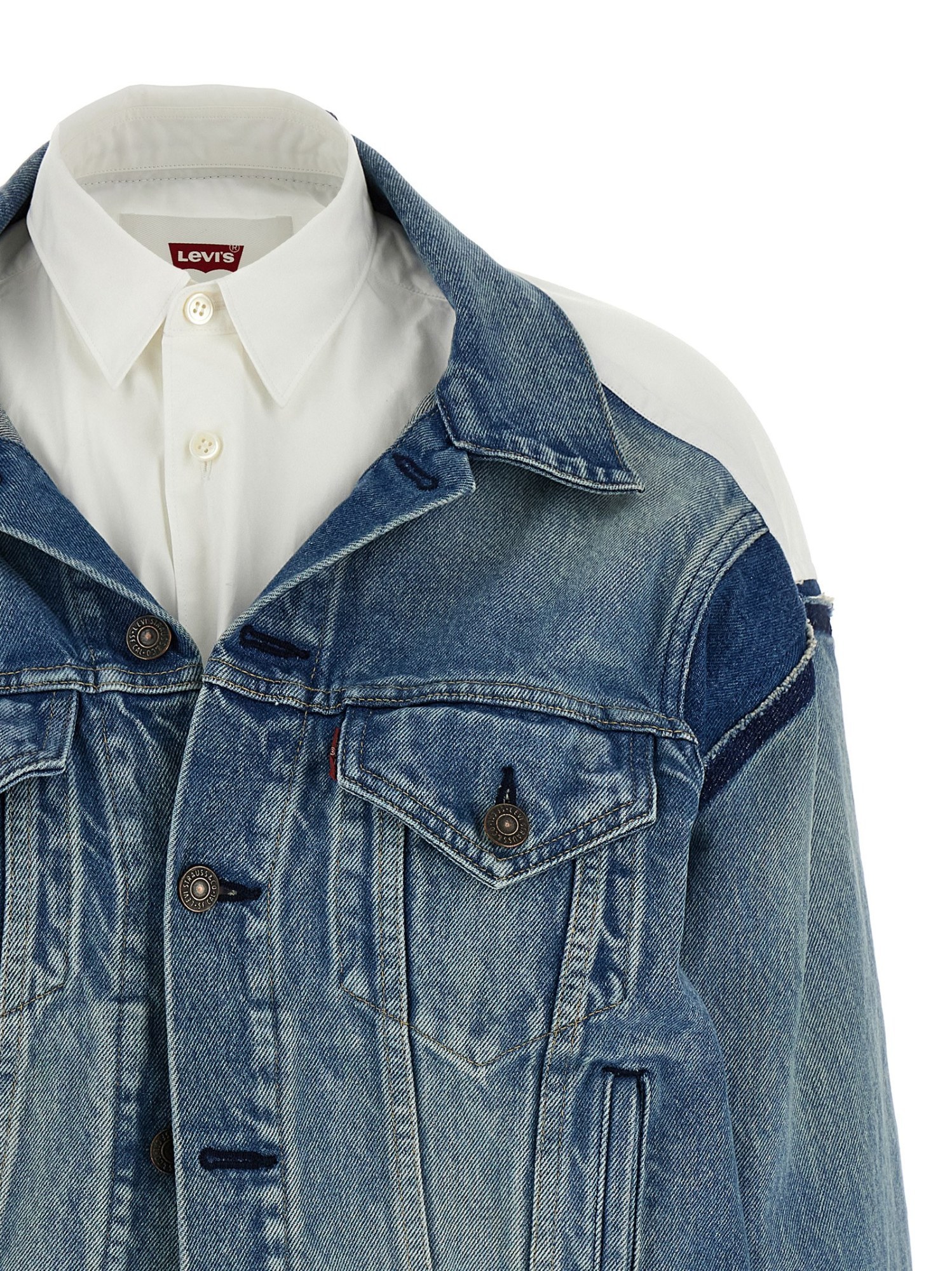 Junya Watanabe Double-layer Denim Front Shirt Jacket In Blue