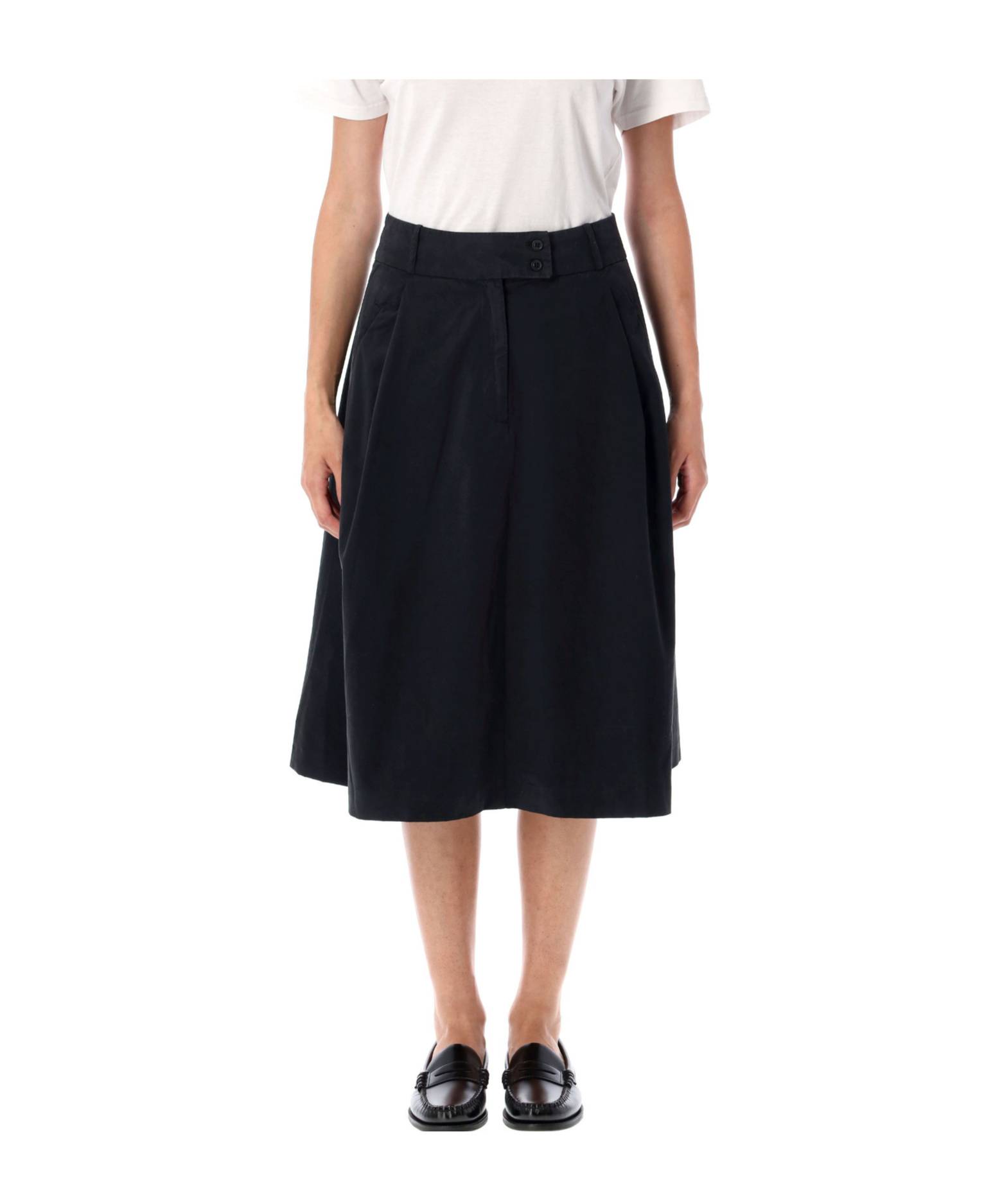 Apc Pleated Cotton Midi Skirt In Black