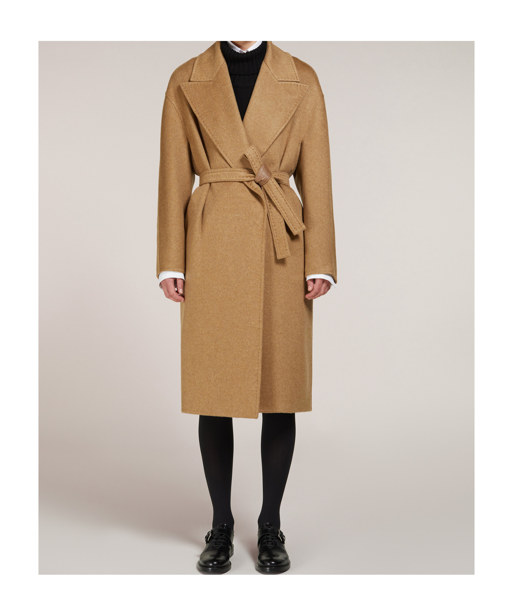 Max Mara Arona Double Face Virgin Wool Belted Coat In Nude