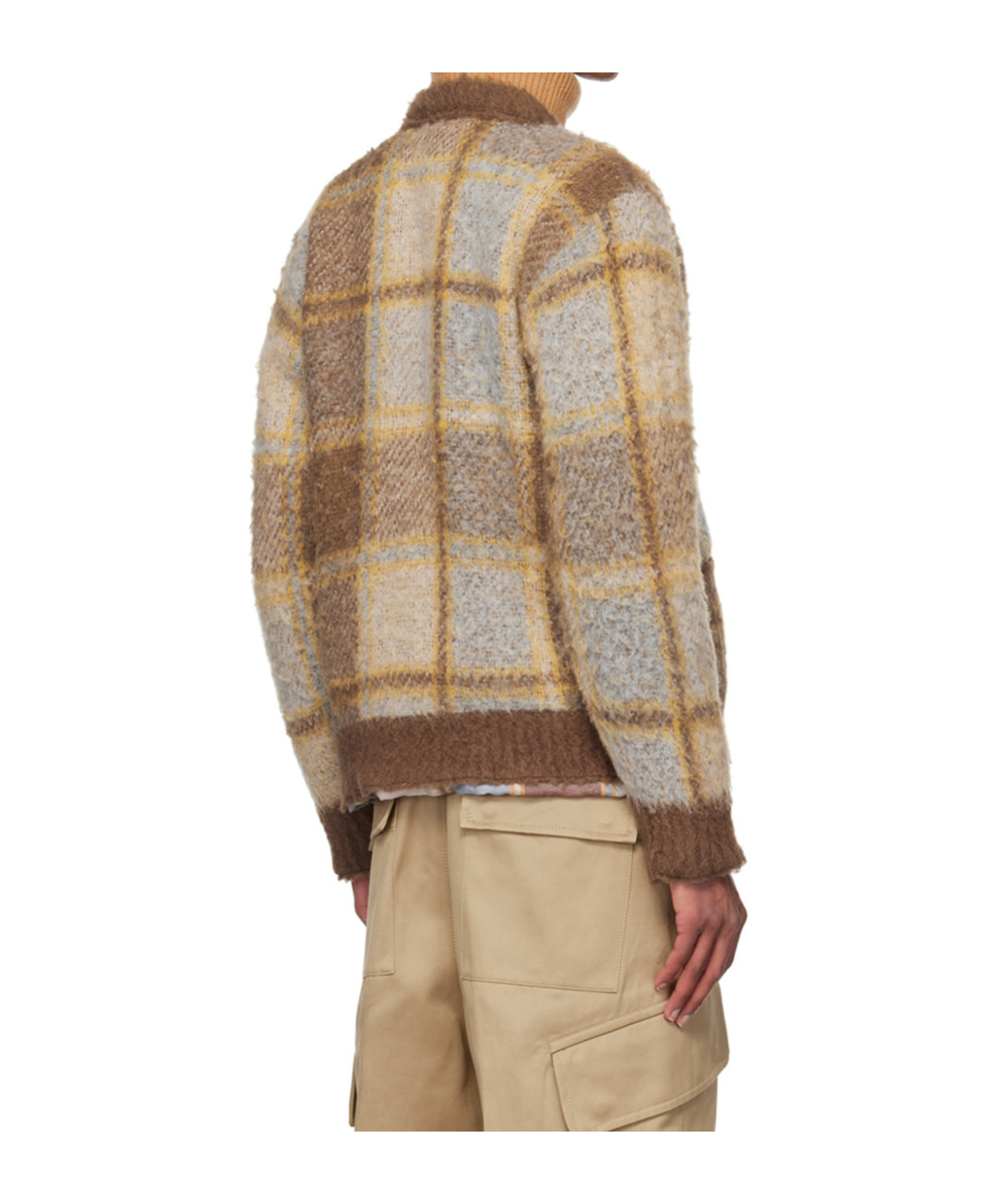 Sacai Brown Plaid Knit Cardigan In Nude