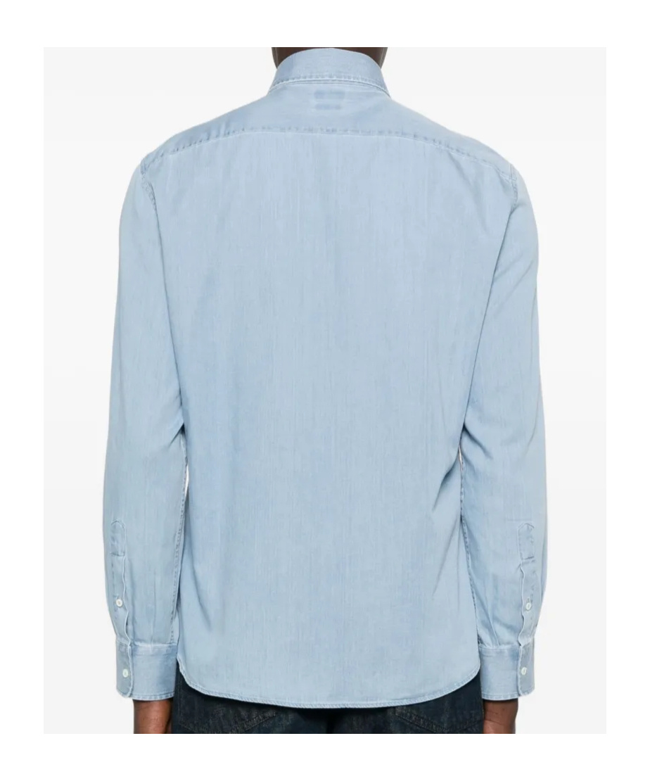 Brunello Cucinelli Denim Shirt With Long Sleeves And Curved Hem In Blue
