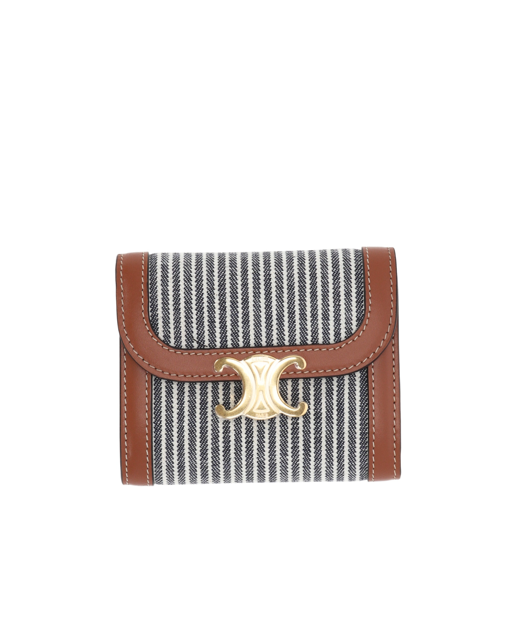 CELINE SMALL FLAP WALLET TRIOMPHE IN STRIPED TEXTILE AND CALFSKIN