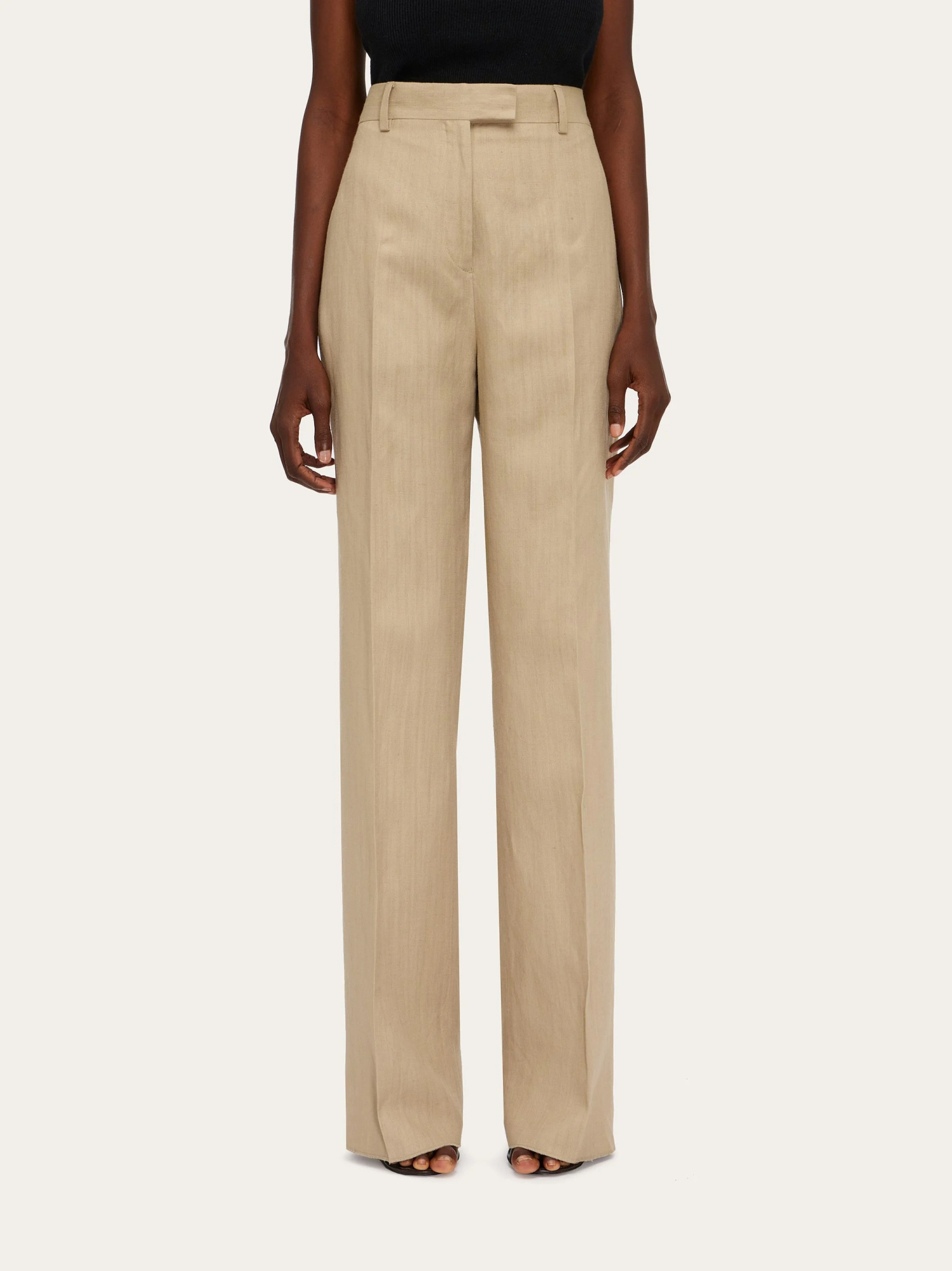 Ferragamo Woman Linen Blend Tailored Trouser In Nude