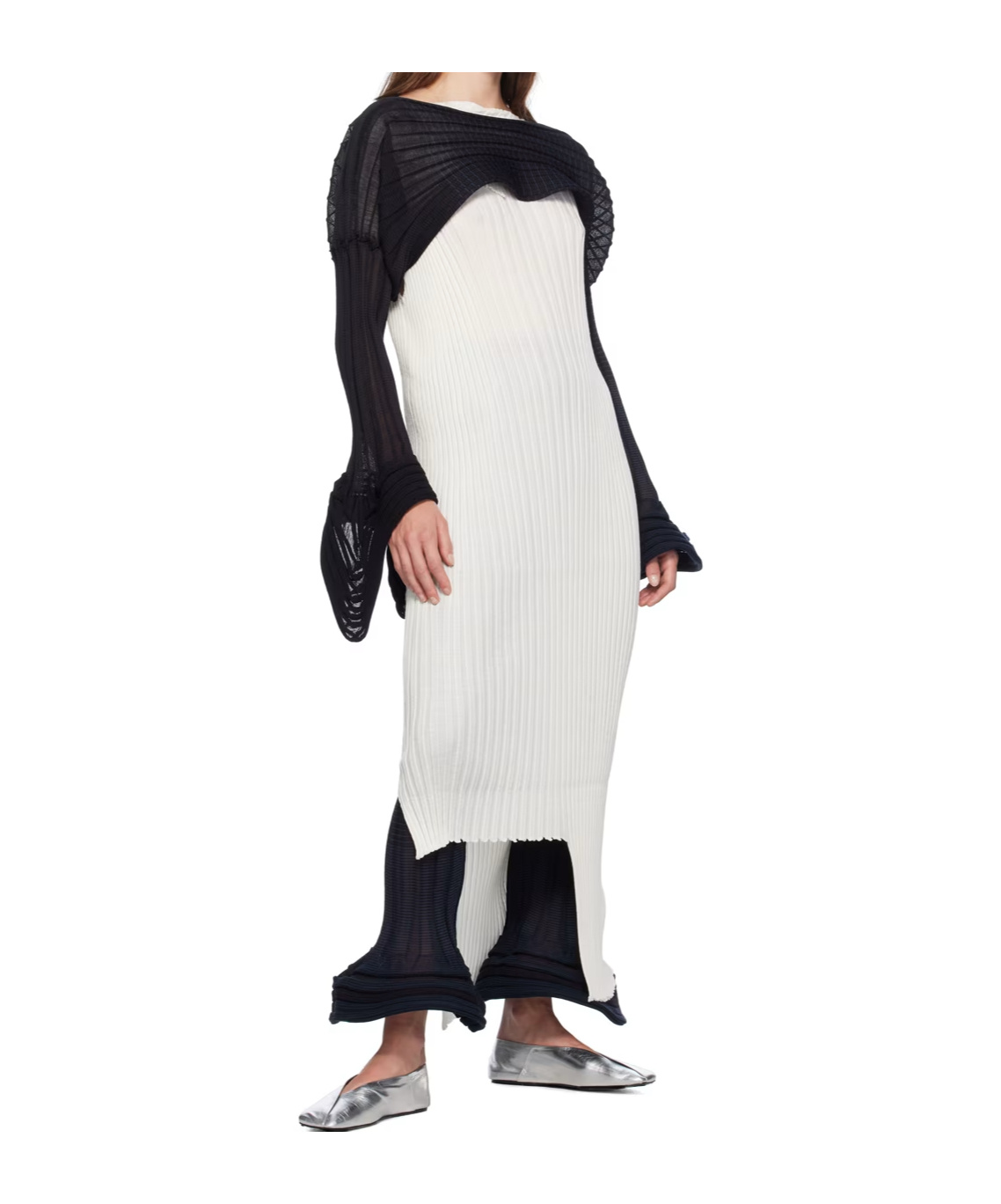 Issey Miyake White Sparkling Merino Rib Midi Dress In White