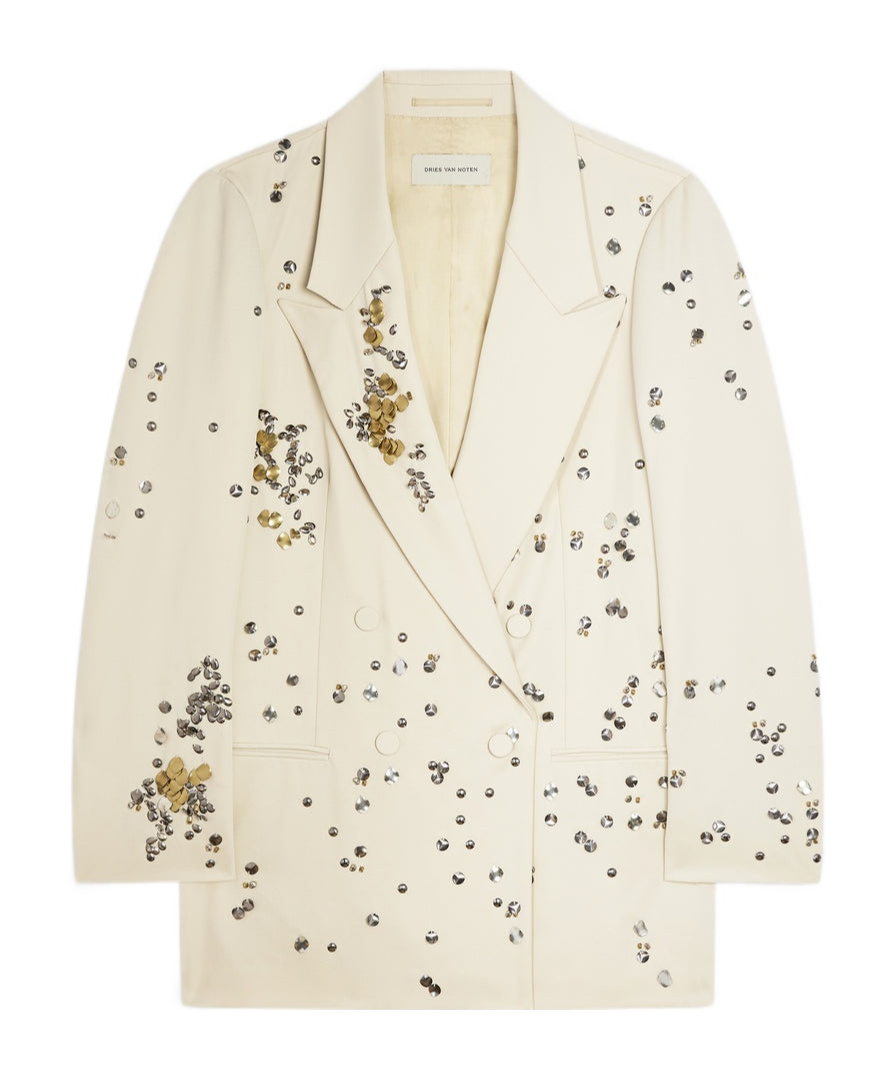 Dries Van Noten Embellished Wool Blazer In Cream