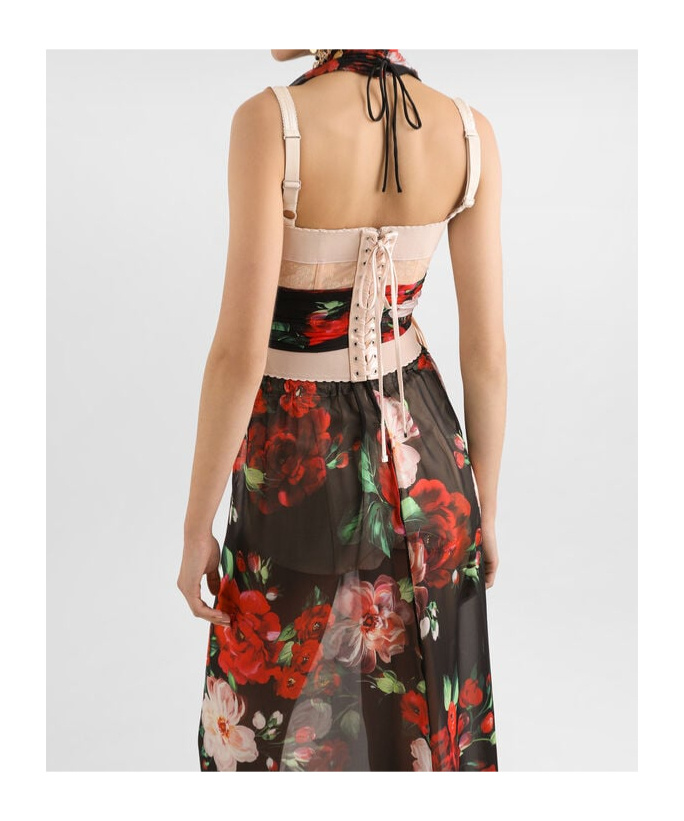 Dolce & Gabbana Bustier Top In Marquisette And Chiffon With Floral Print In Multicolor