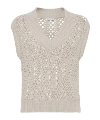 Brunello Cucinelli Sleeveless Open-knit Top In Gray