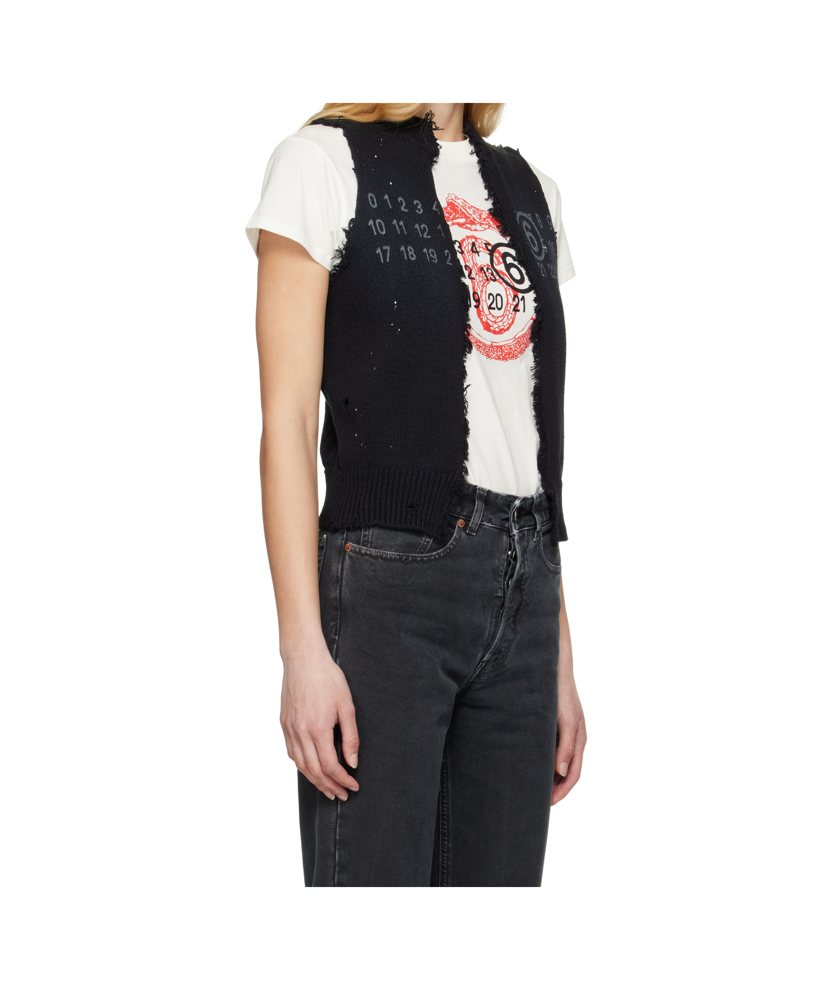 Mm6 Maison Margiela Black Open Cut Printed Vest In Black