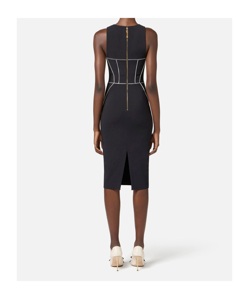 Shop Elisabetta Franchi Contrasting-piping Midi Dress In Black