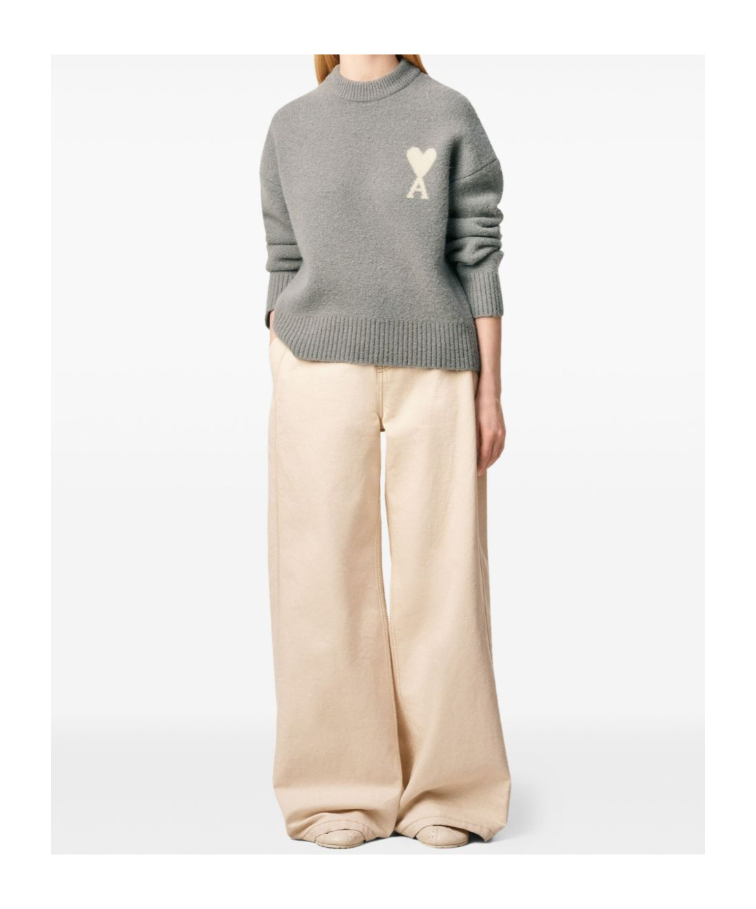 Ami Alexandre Mattiussi Grey Alpaca Ami De Coeur Crewneck Sweater Grey In Gray