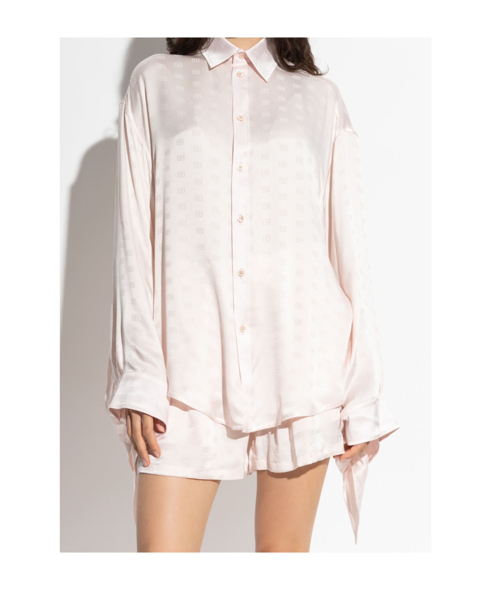 Balenciaga Monogram-jacquard Tied-cuff Shirt In Pink