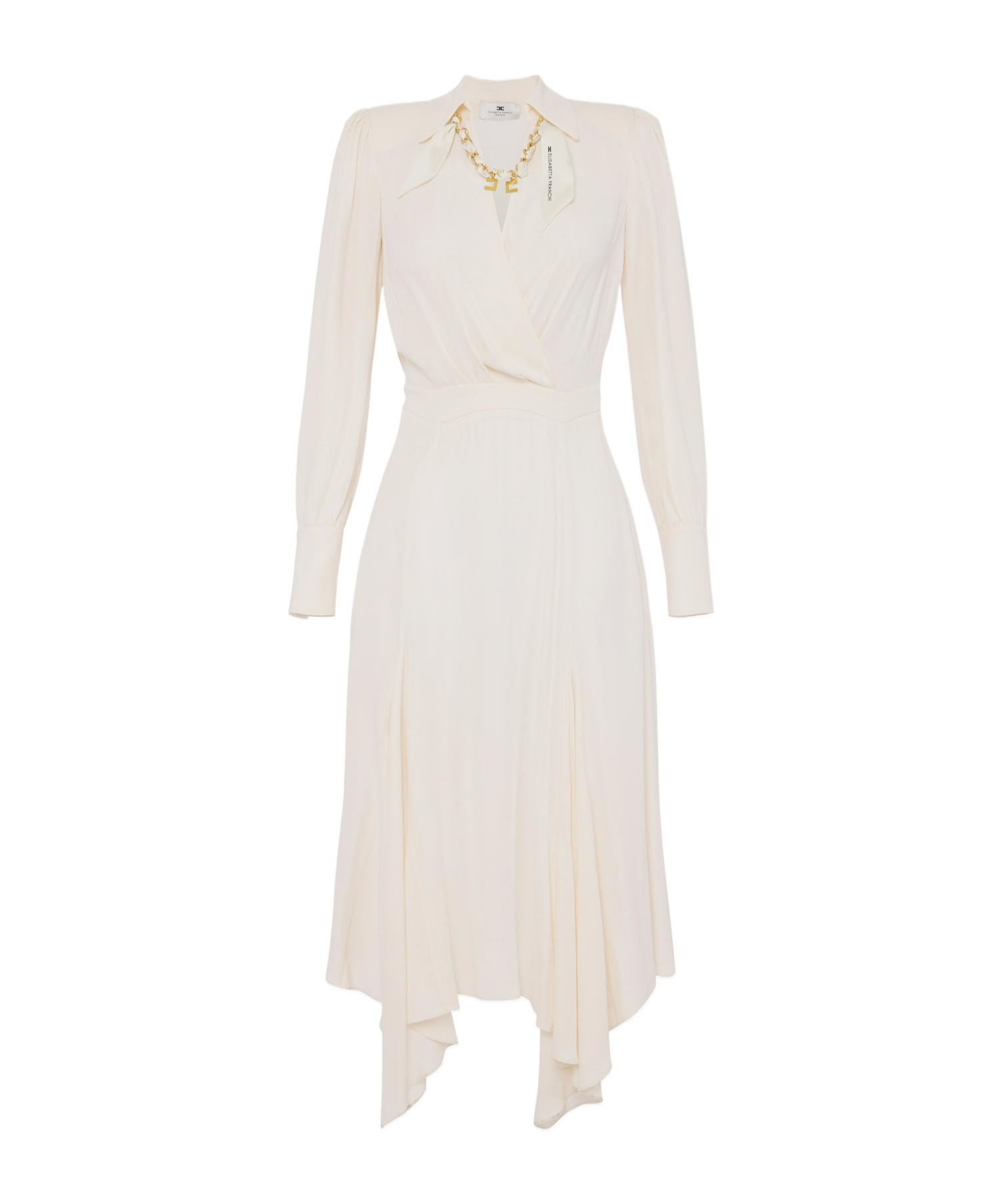 Elisabetta Franchi Abito In Georgette Con Foulard Gioiello Bianco In Butter Color