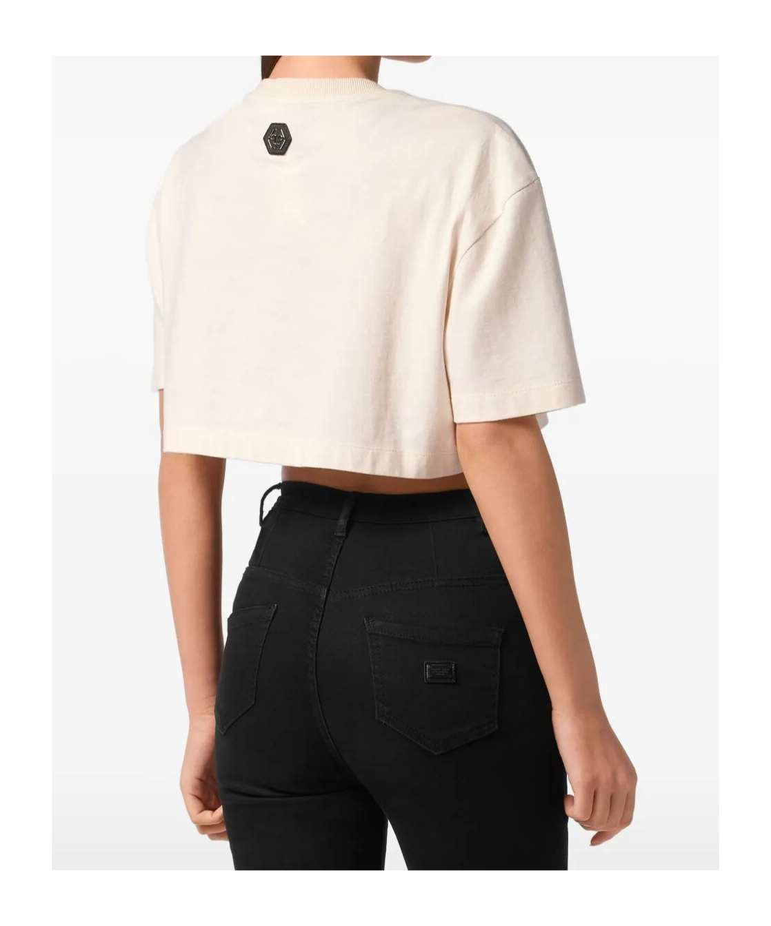 Philipp Plein Crystal Signature Cropped T-shirt In Neutral