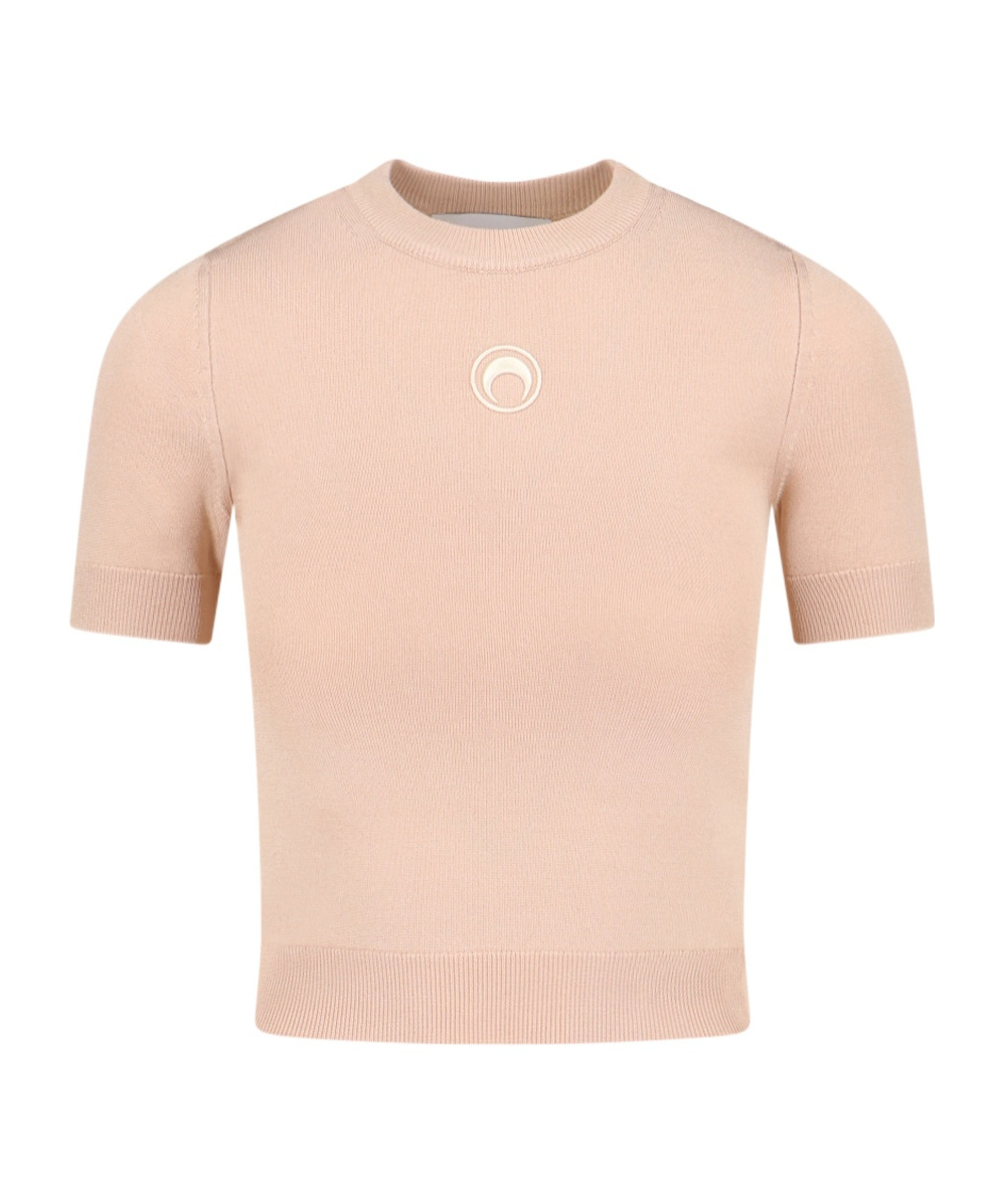 Marine Serre Short Sleeve Crew Neck Knitwear Top In Pink
