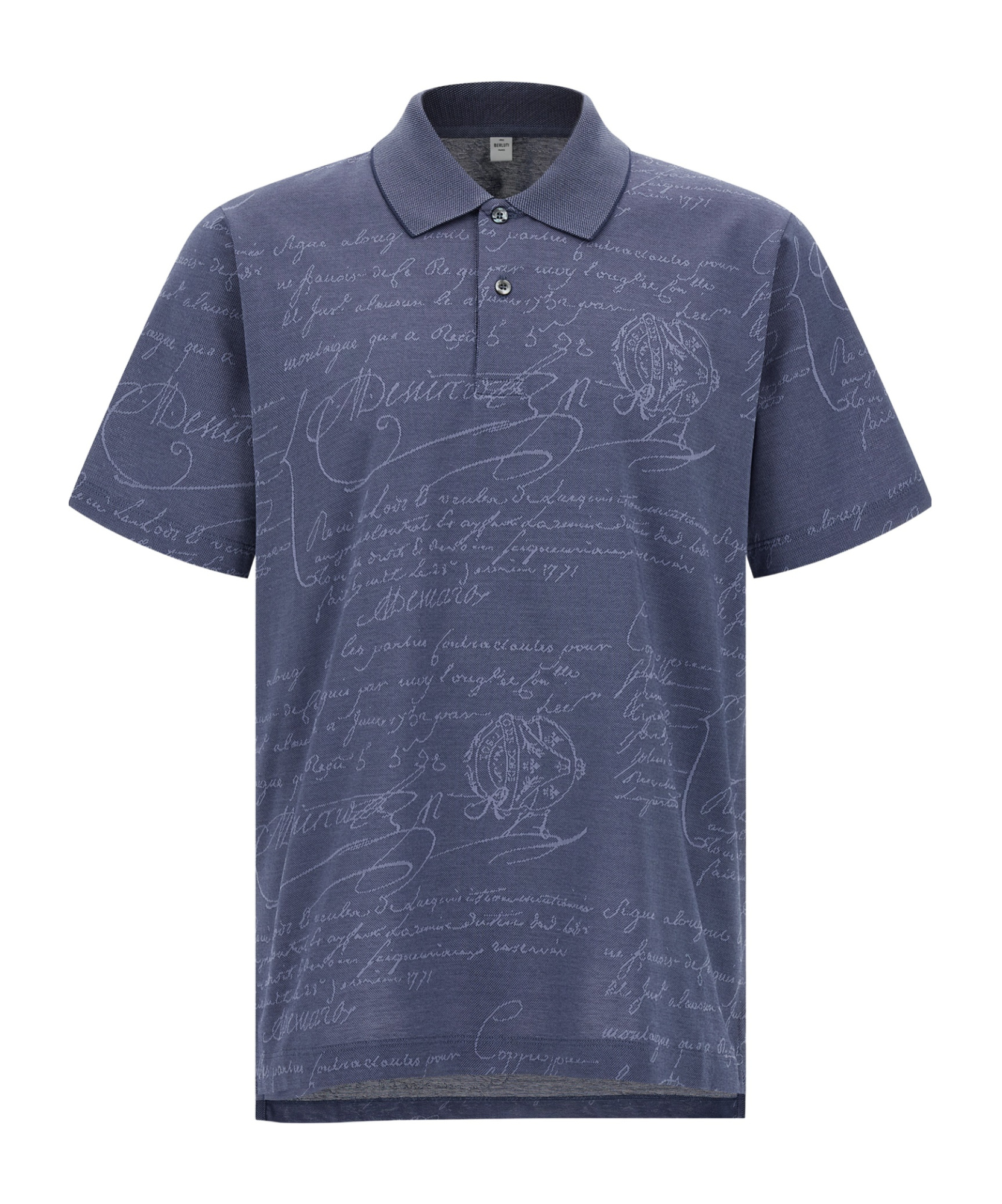 Berluti Printed Polo Shirt With Collar And Slits In Blue