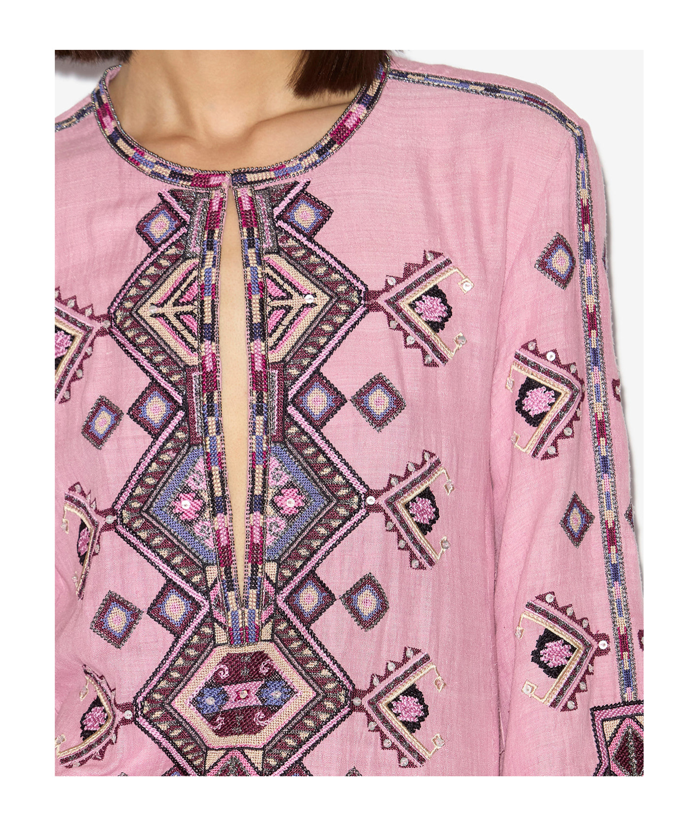 Shop Isabel Marant Vestido Corto Zayana De Seda Matka Bordada In Antique Pink