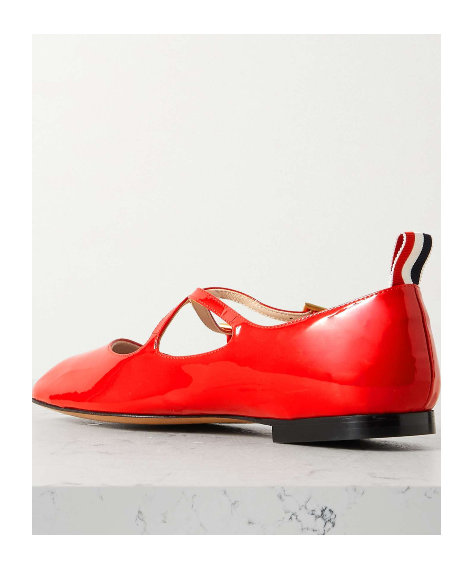 Thom Browne Grosgrain-trimmed Patent-leather Ballet Flats In Red