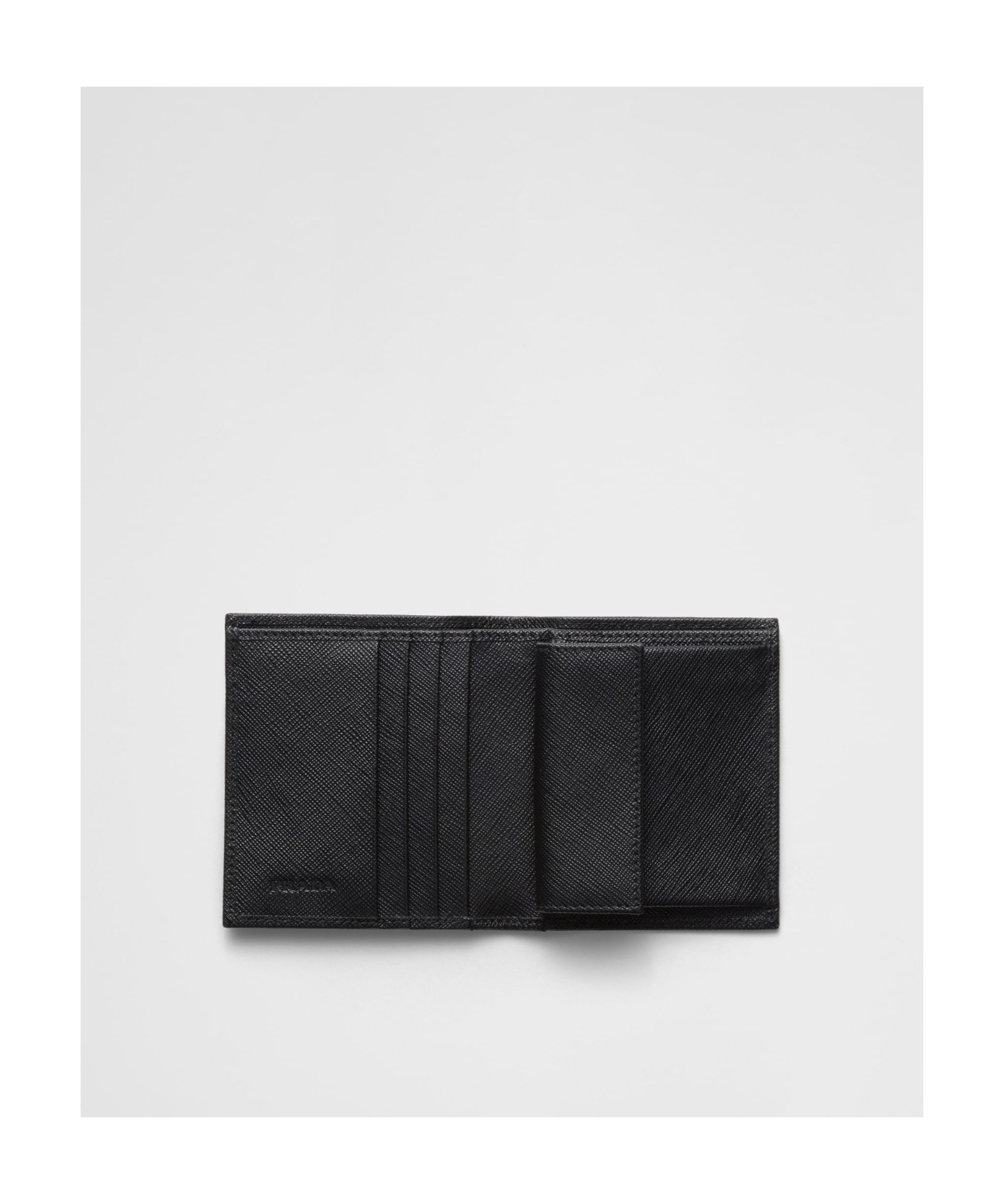 Prada Logo Plaque Saffiano Leather Cardholder In Black