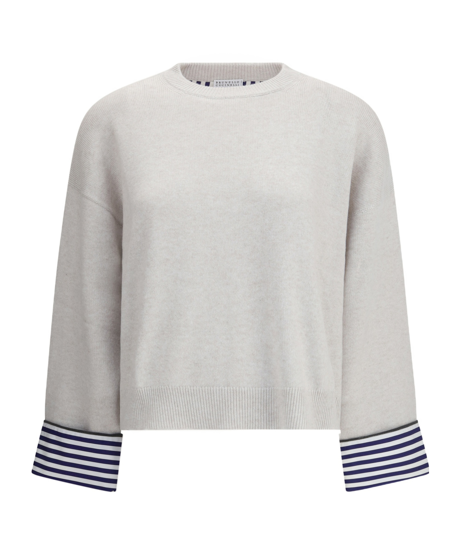 Brunello Cucinelli Cashmere Sweater Striped Cuffs Jewels