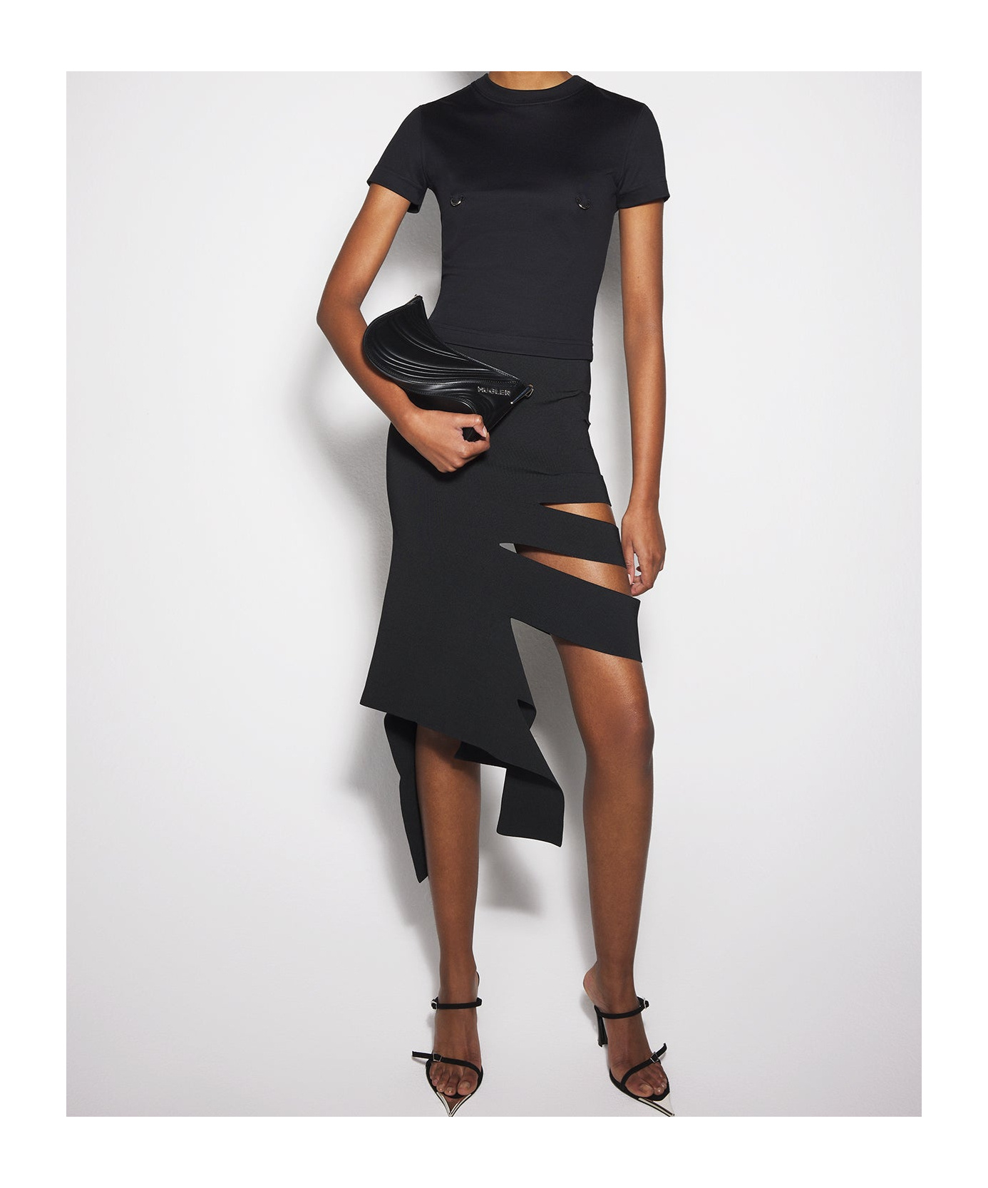 Mugler Cropped Tshirt Embellished Embellishments In Black