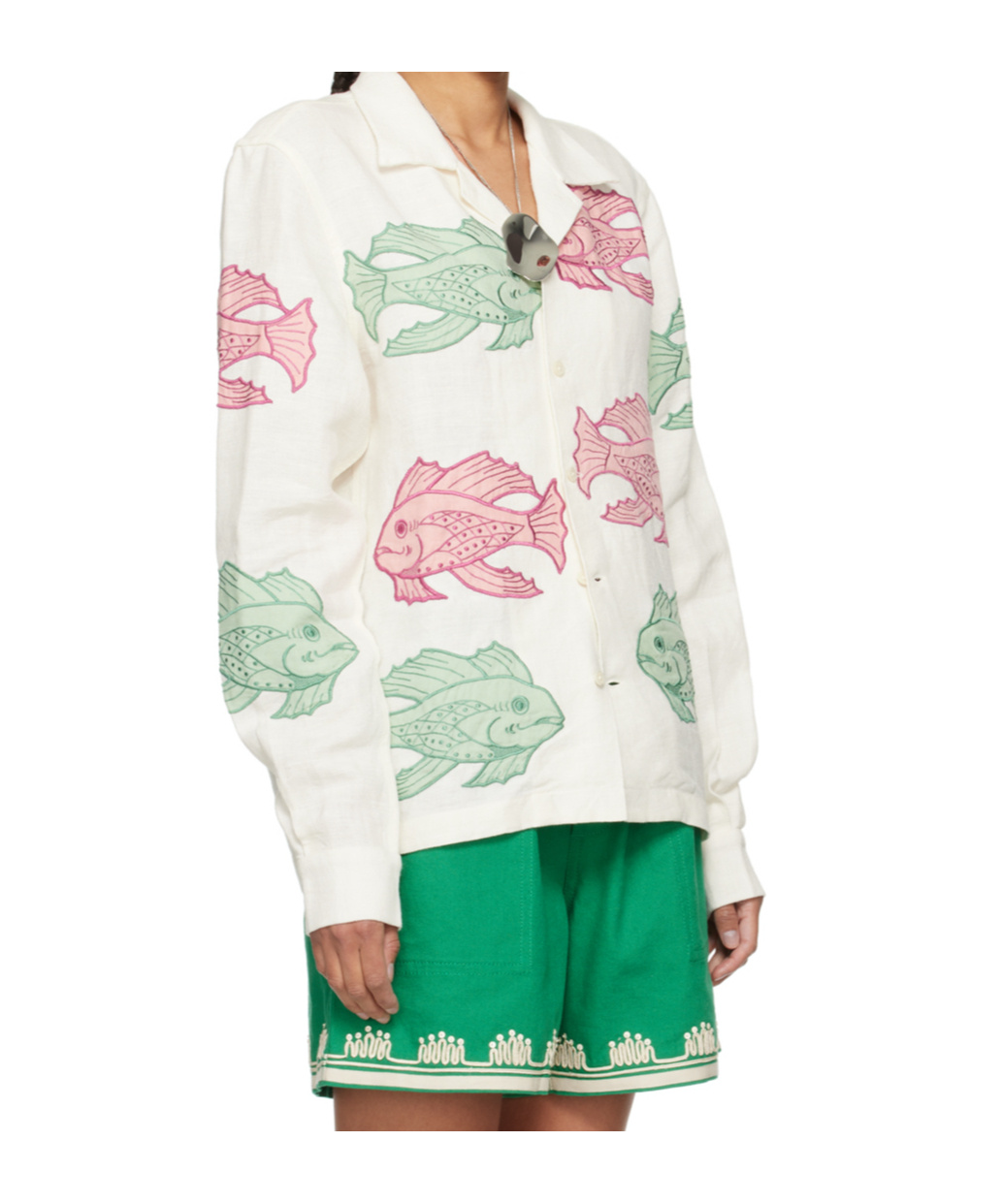 Bode White Piscine Appliqué Shirt In White