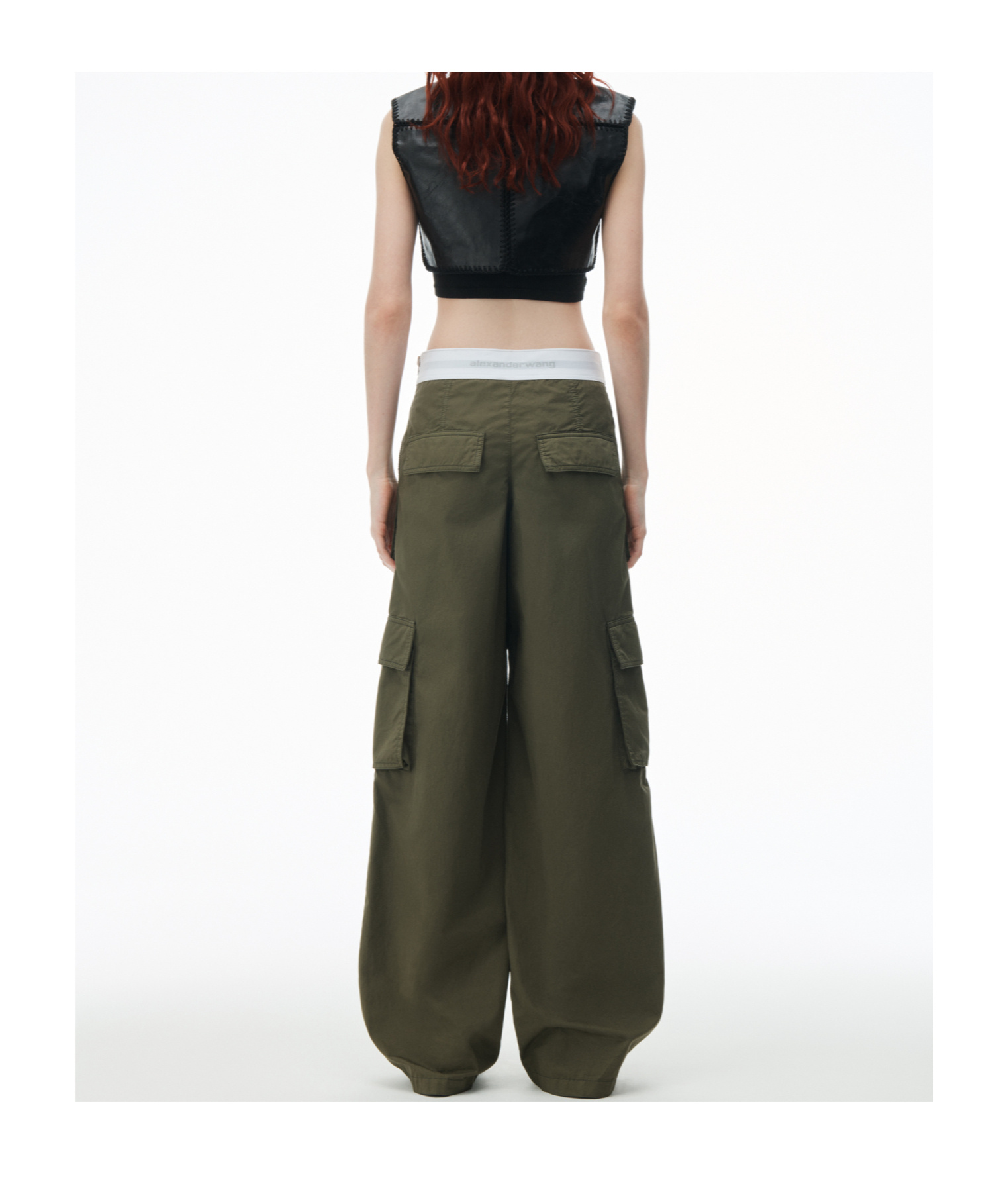 ALEXANDER WANG LOGO-WAISTBAND STRAIGHT-LEG CARGO TROUSERS