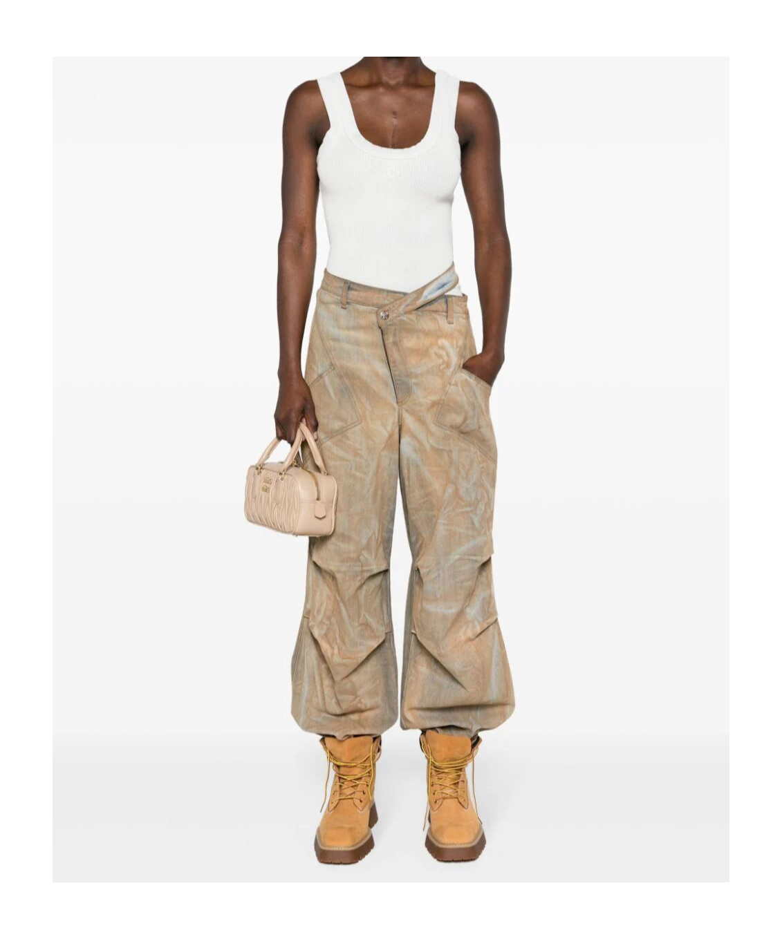 Alexander Wang T Alexander Wang Logo Embossed Fine Ribbed Tank Top In White