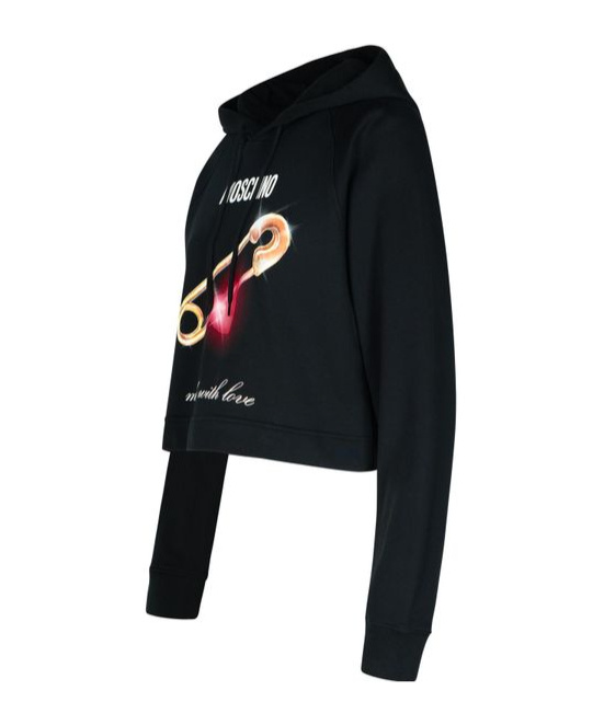 Moschino Printed Cotton Jersey Hooded Sweatshirt In Black