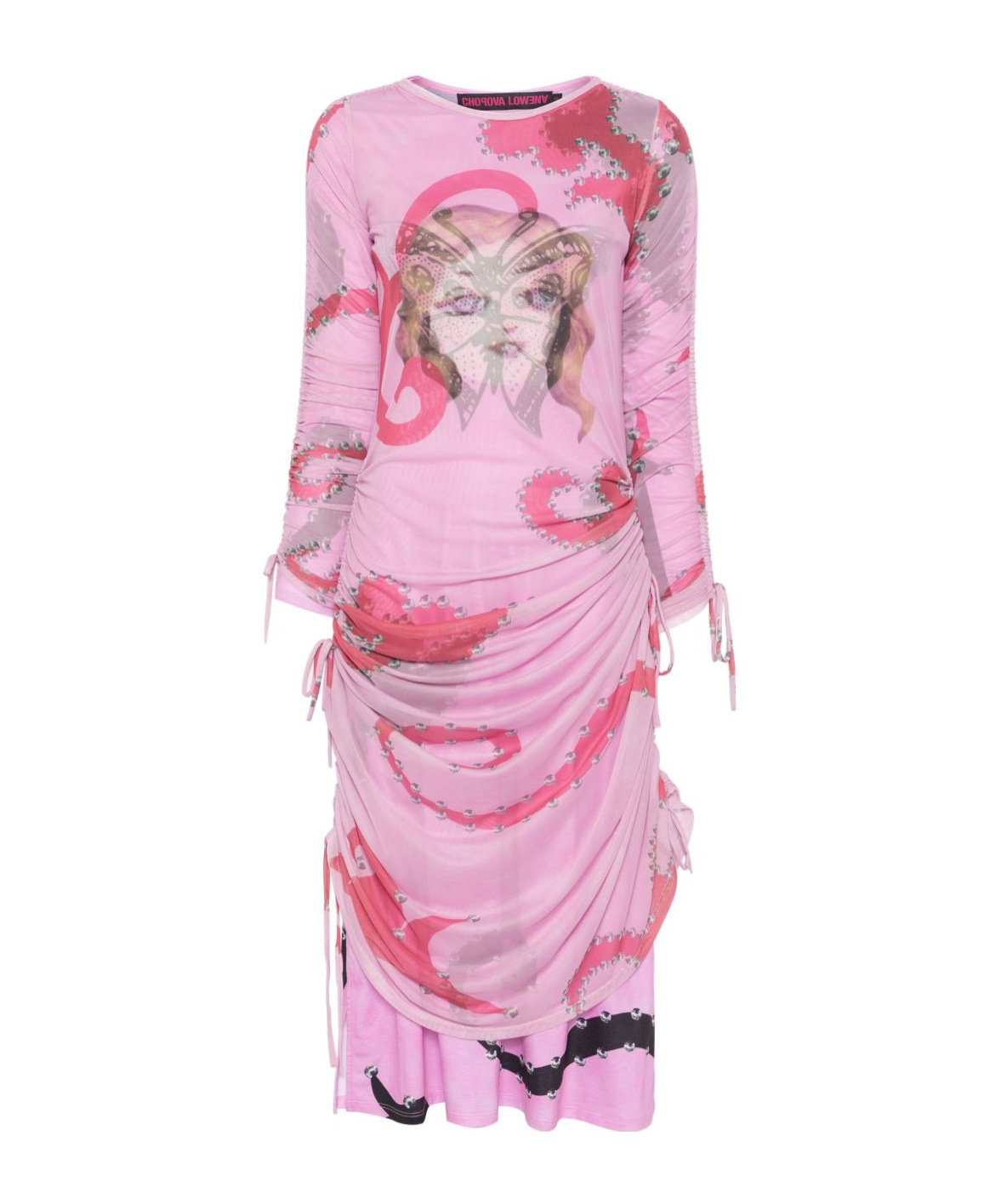 Chopova Lowena Ruched Printed Mesh Dress