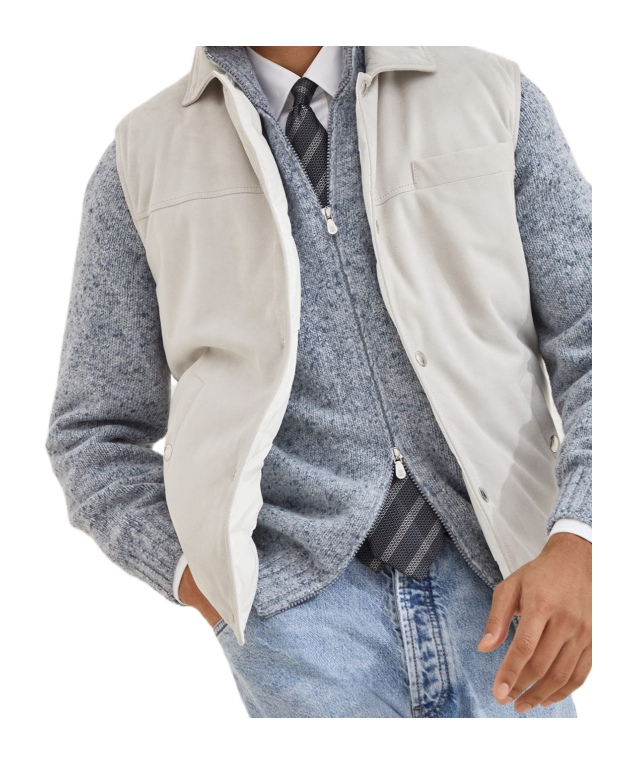 Brunello Cucinelli Suede Down Vest In Gold