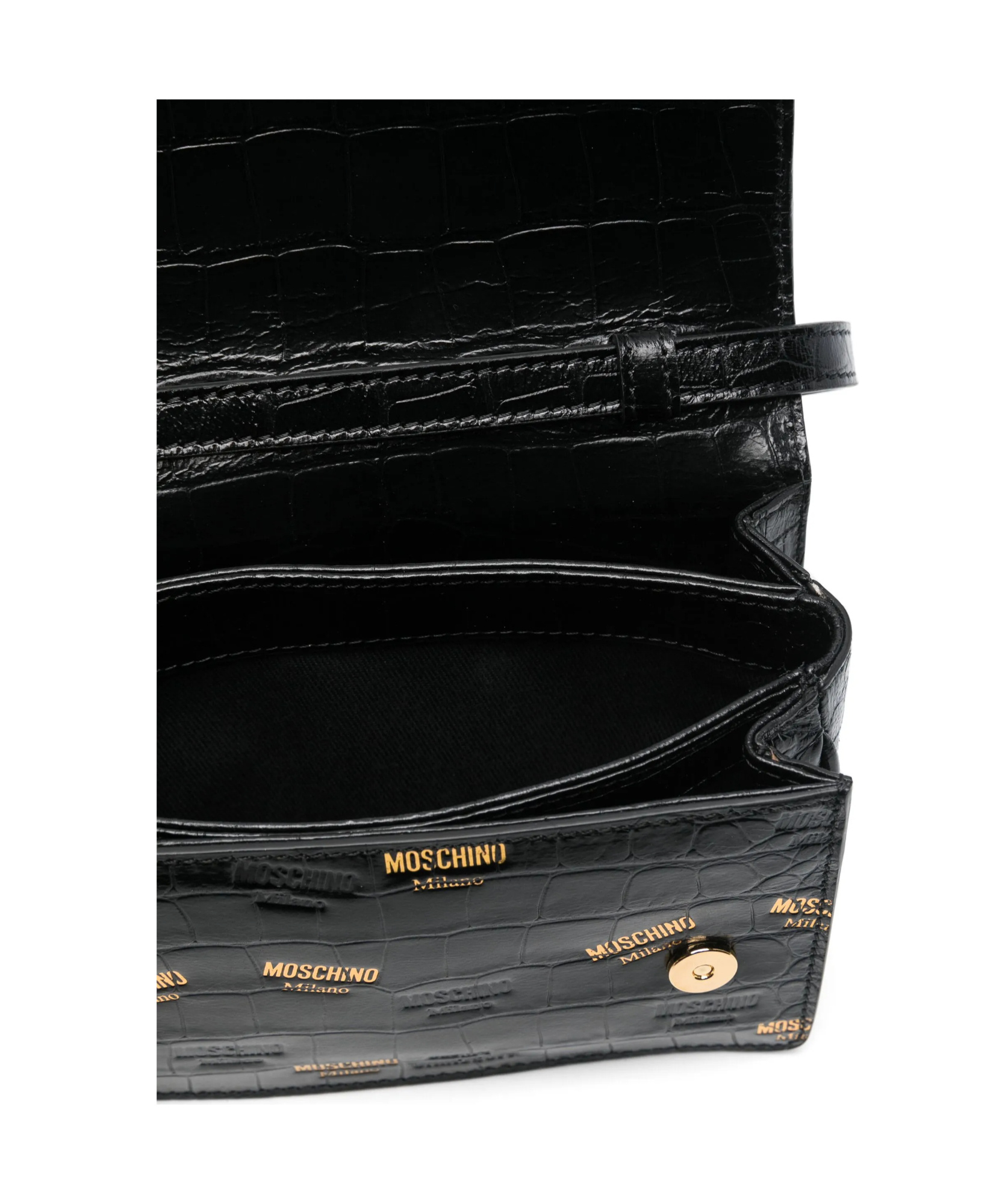 Moschino Crocodile Print Shoulder Bag In Black