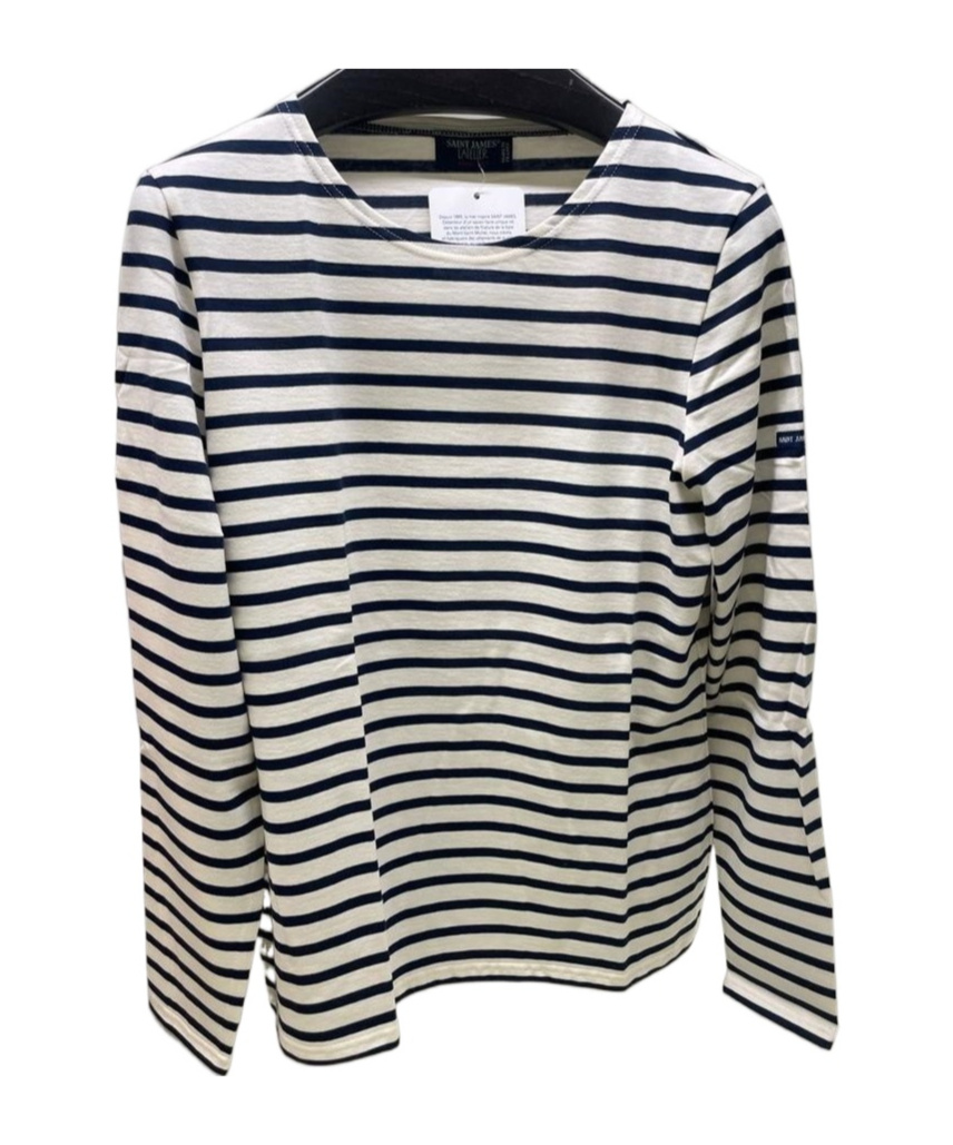 Saint James Cotton Crewneck Embroidered Striped T-shirt In Black