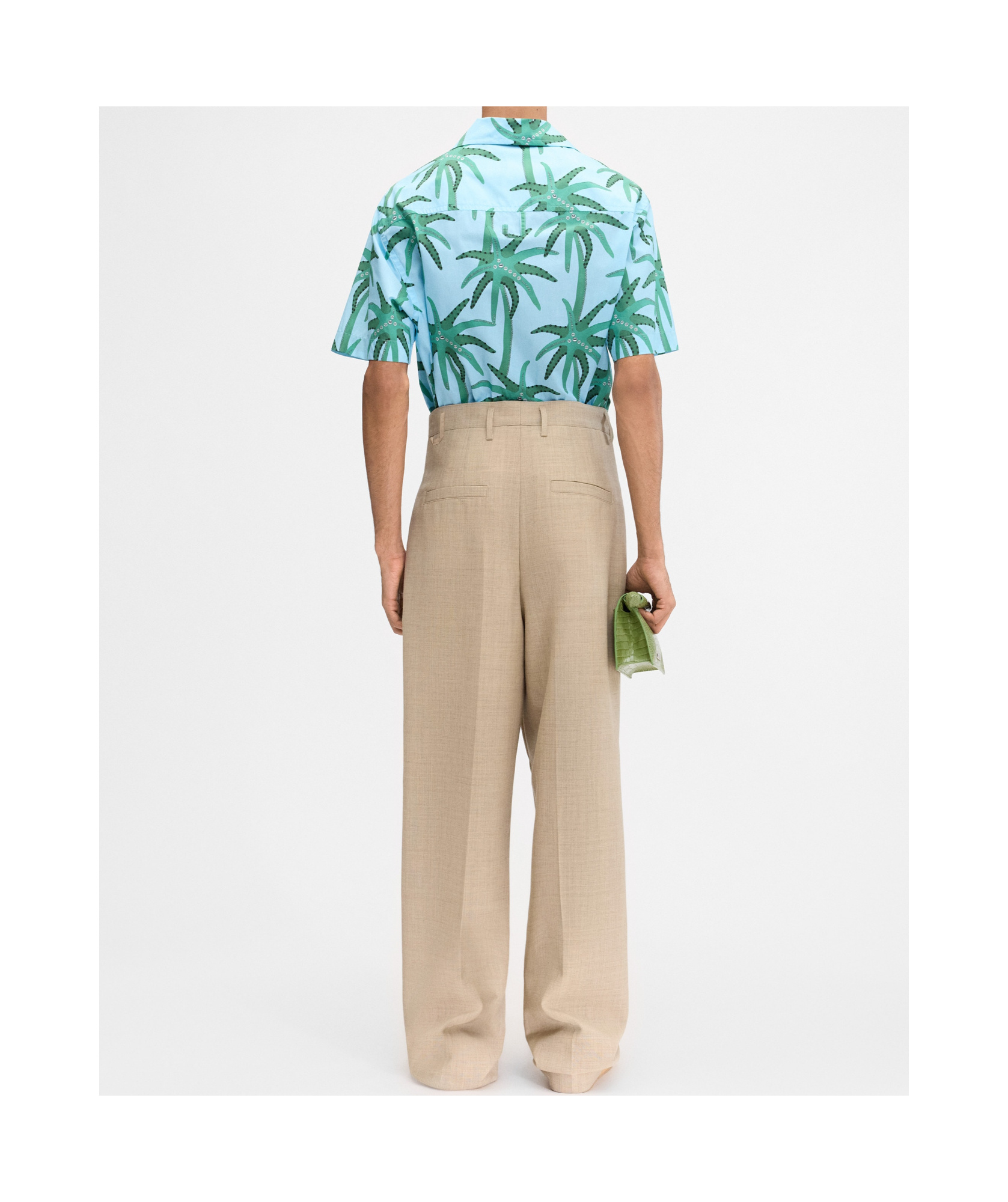 Jacquemus 'la Chemise Jean' Light Blue Shirt With Notched Collar And All-over Palm Tree Print In Blue