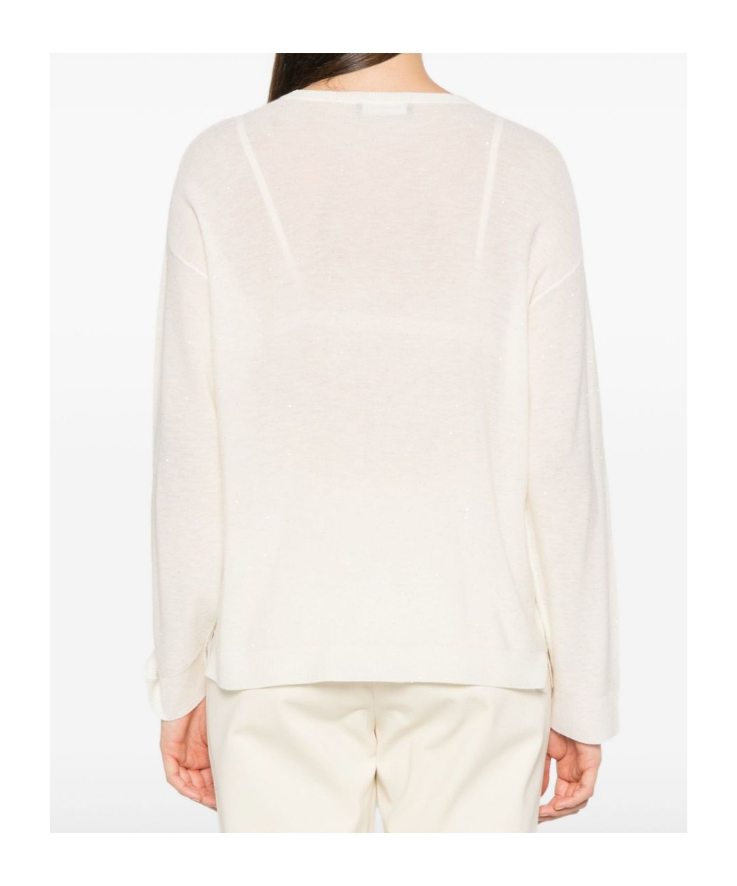 Fabiana Filippi Lightweight Knit V-neck Sweater With Ribbed Cuffs In White