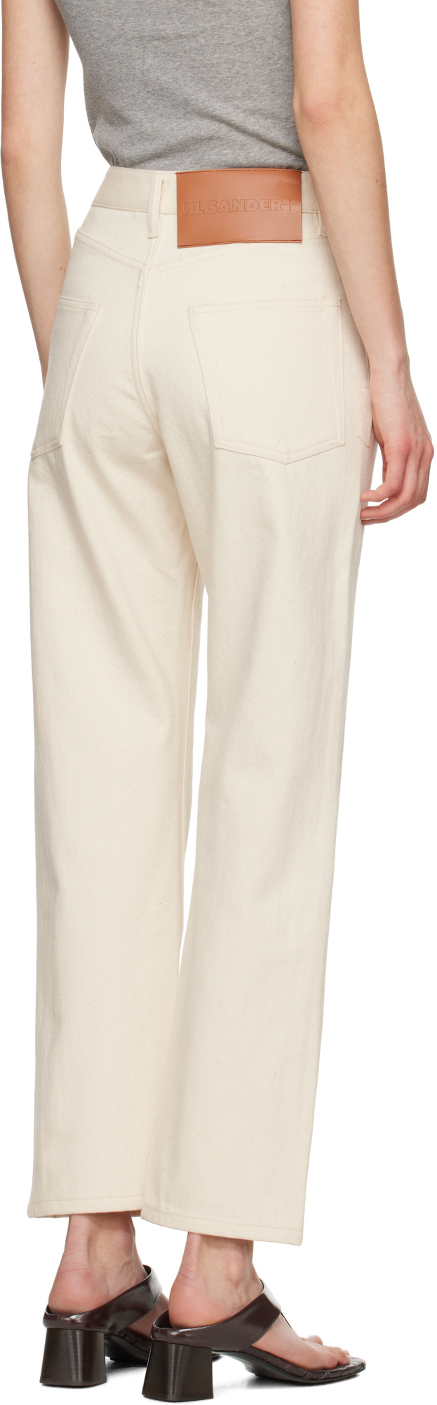Jil Sander Japanese Denim Jeans With Rivet Accents In Neutral