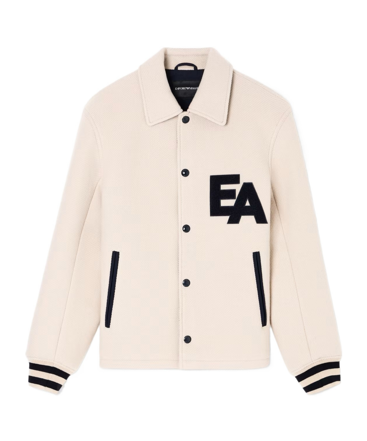 Emporio Armani Blouson With Press Studs In Wool Cloth With An Oversized Ea Patch In White