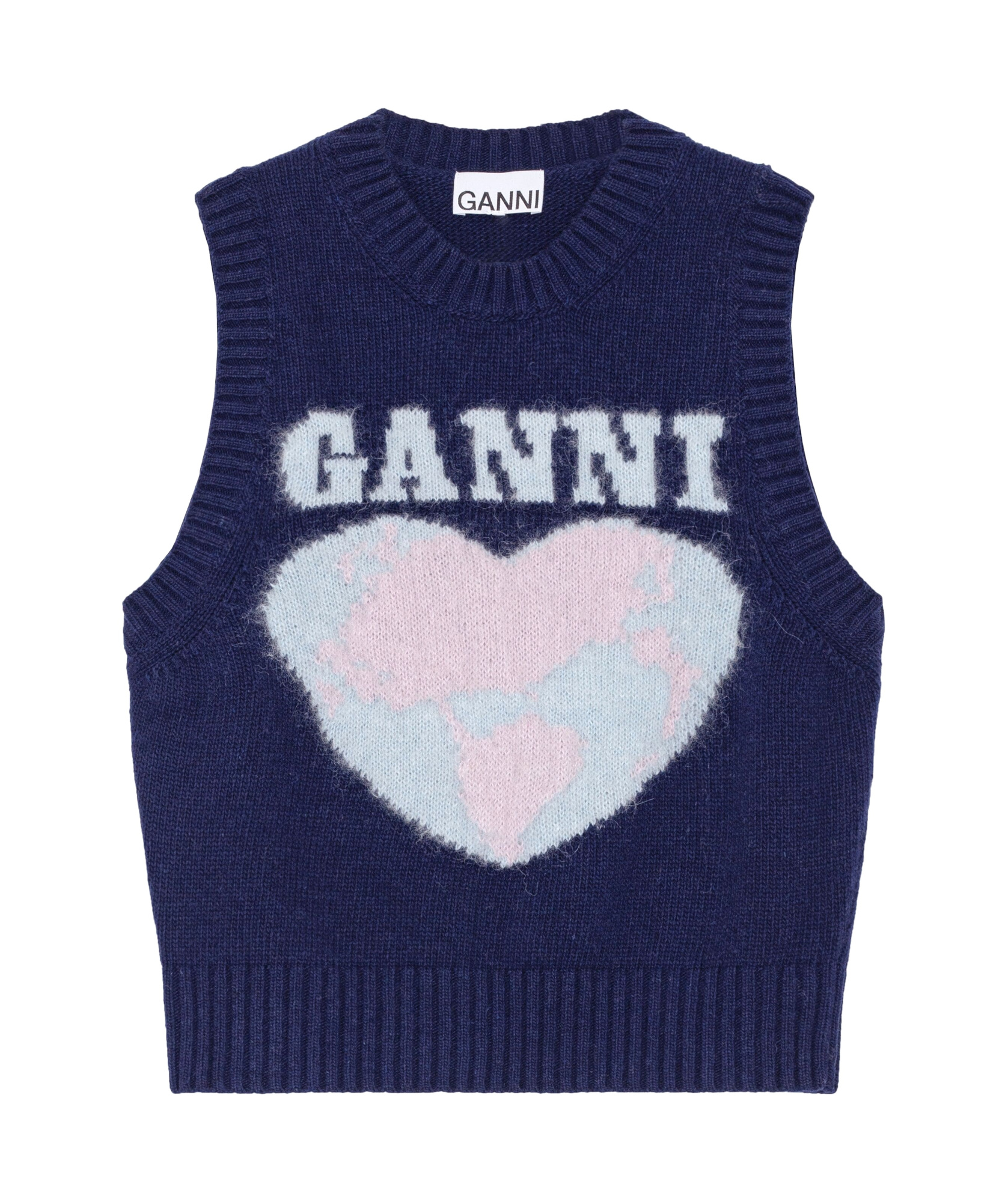 Ganni Graphic Soft Wool Blend Logo Vest In Blue