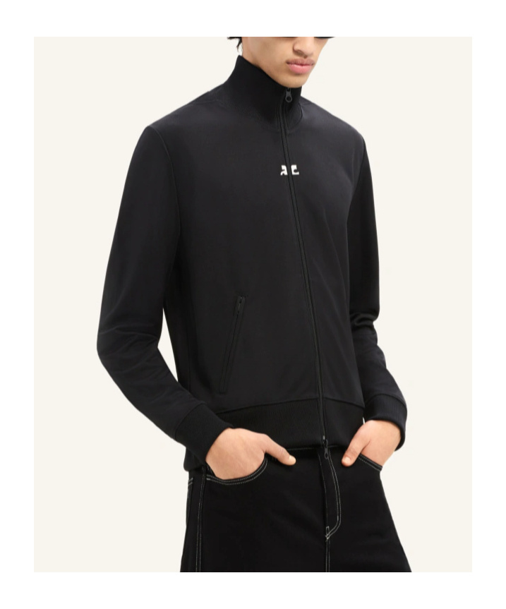 Courrèges Logo-embroidered Zipped Hoodie In Black