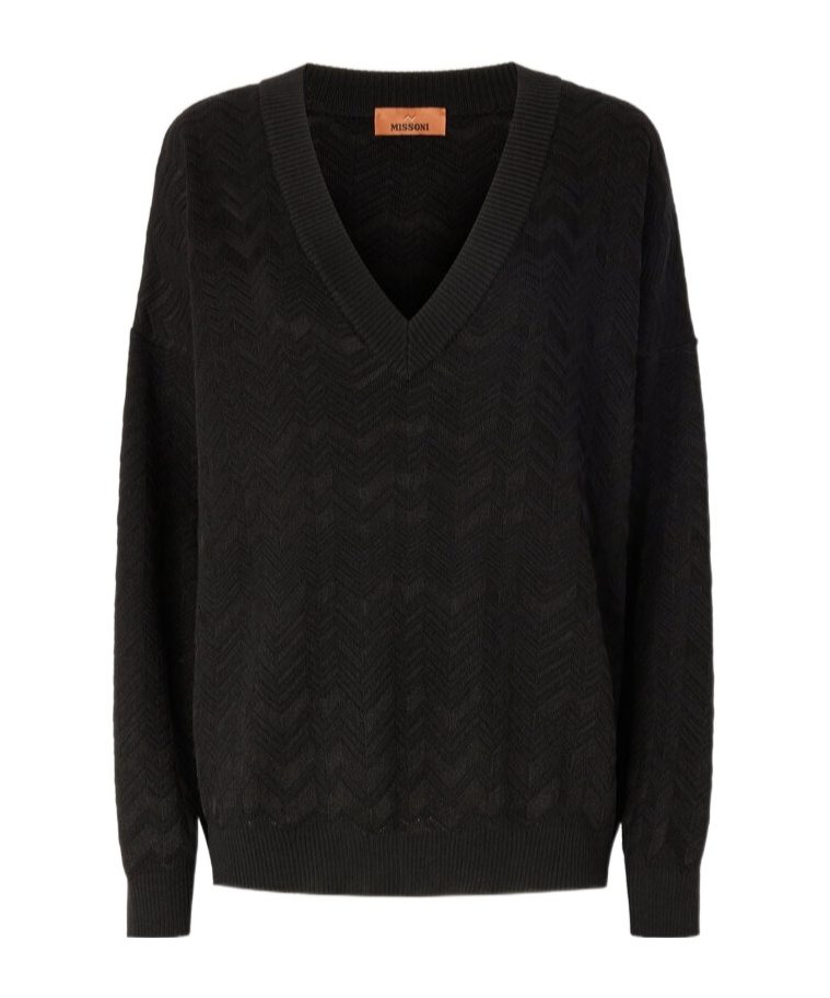 Missoni Oversize-pullover Mit V-ausschnitt Und Chevronmuster In Black