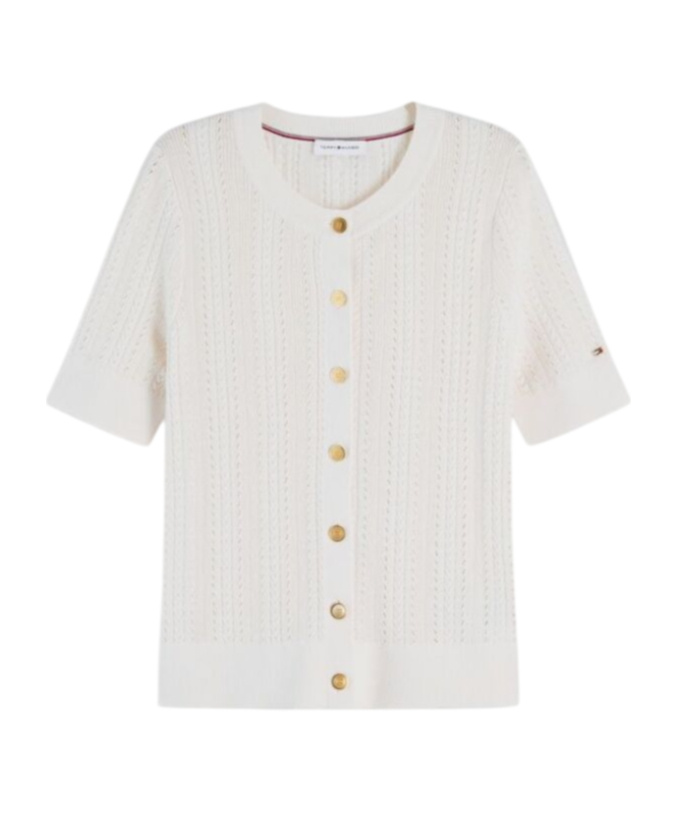 Tommy Hilfiger Cable-knit Short-sleeve Cardigan In Ivory Petal