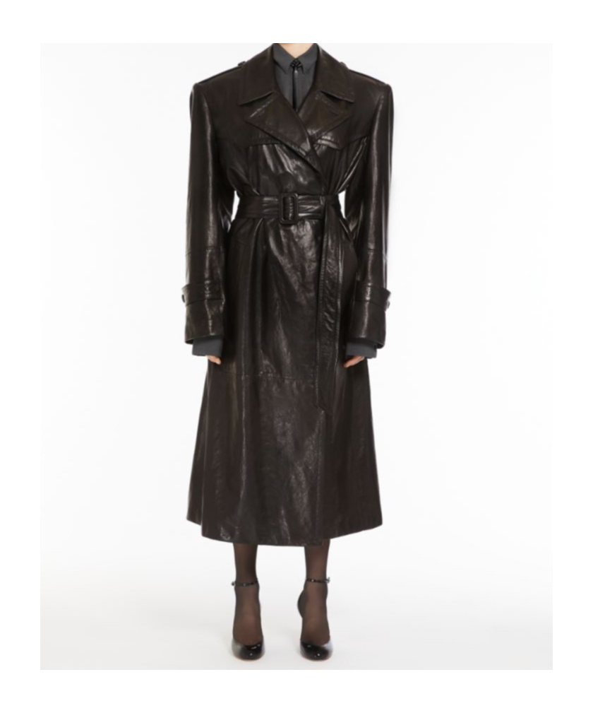Sportmax Long-sleeved Leather Windbreaker In Black