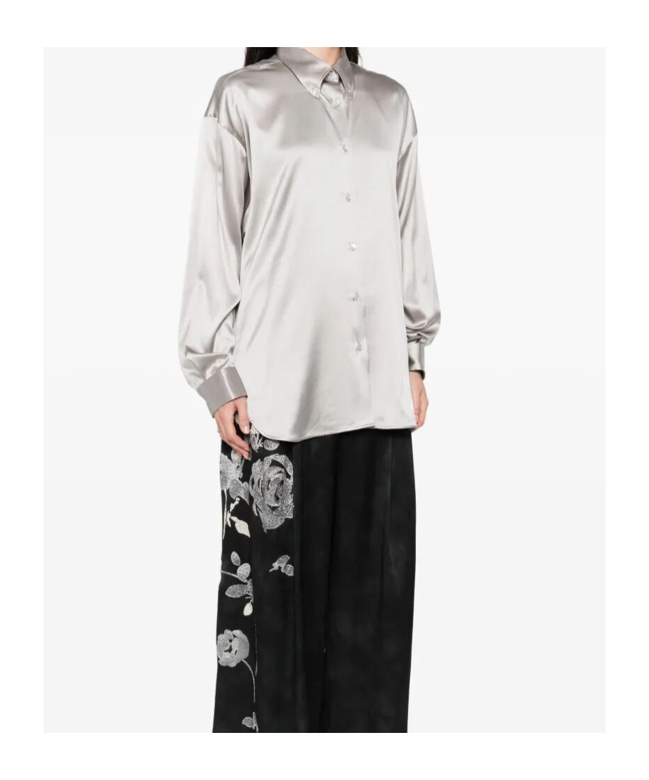 Ermanno Scervino Lustrous Silk Button-up Shirt In Gray