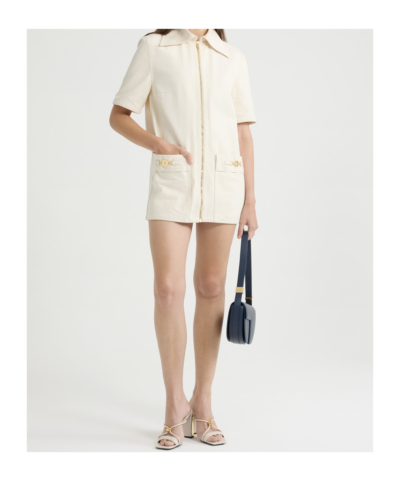 Patou Beige Zipped Denim Mini Dress